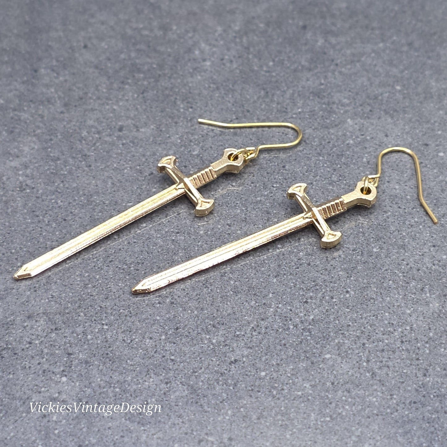 Miniature Sword Earrings with a Choice of Ear Wires, Light Gold Plated, Come as a Pair