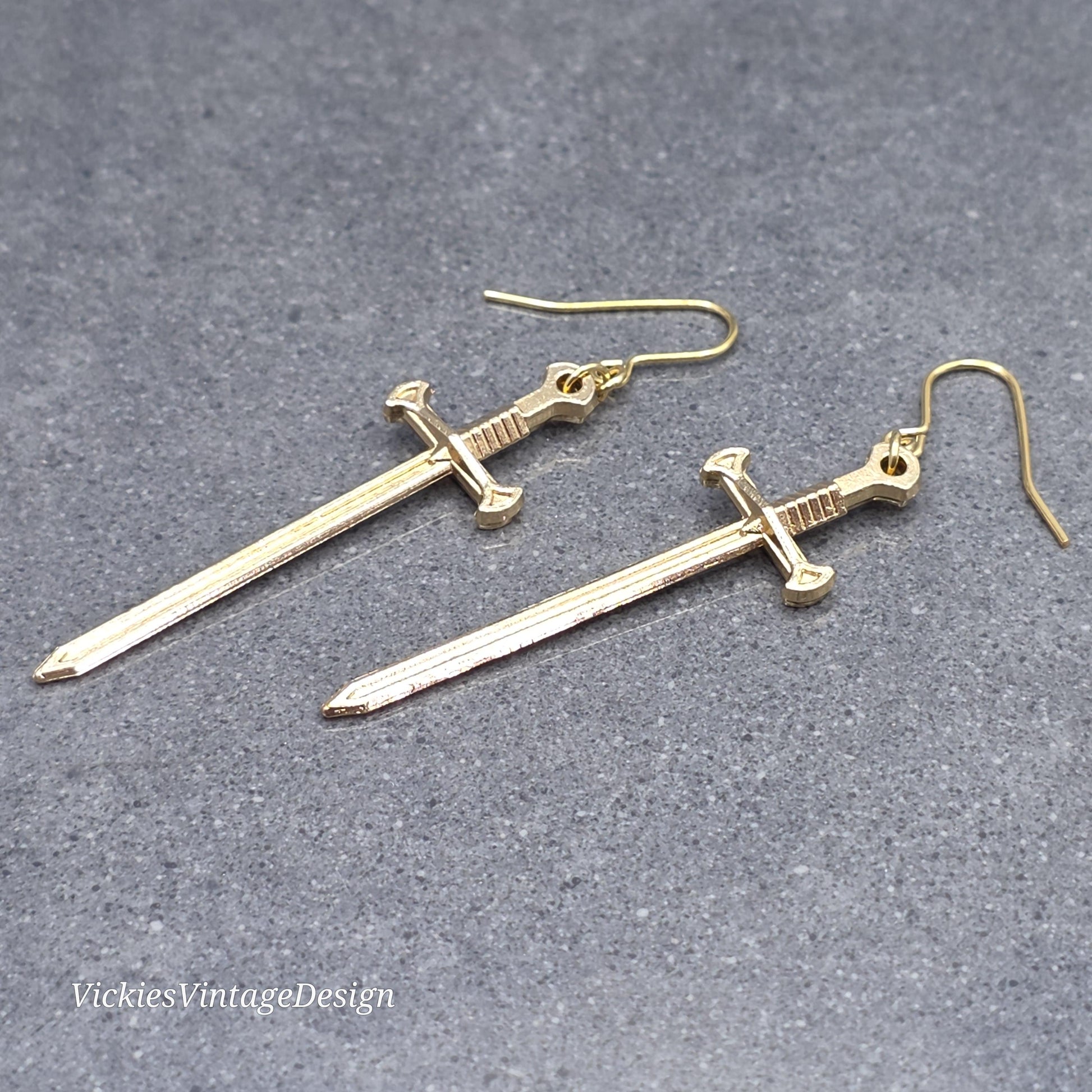 Miniature Sword Earrings with a Choice of Ear Wires, Light Gold Plated, Come as a Pair