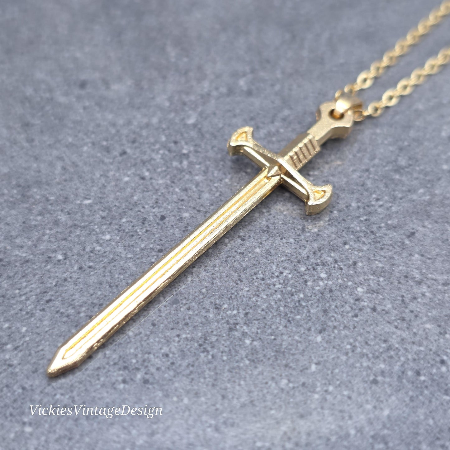 Sword Necklace, Miniature Sword, Choice of Chain Lengths, Light Gold Plated