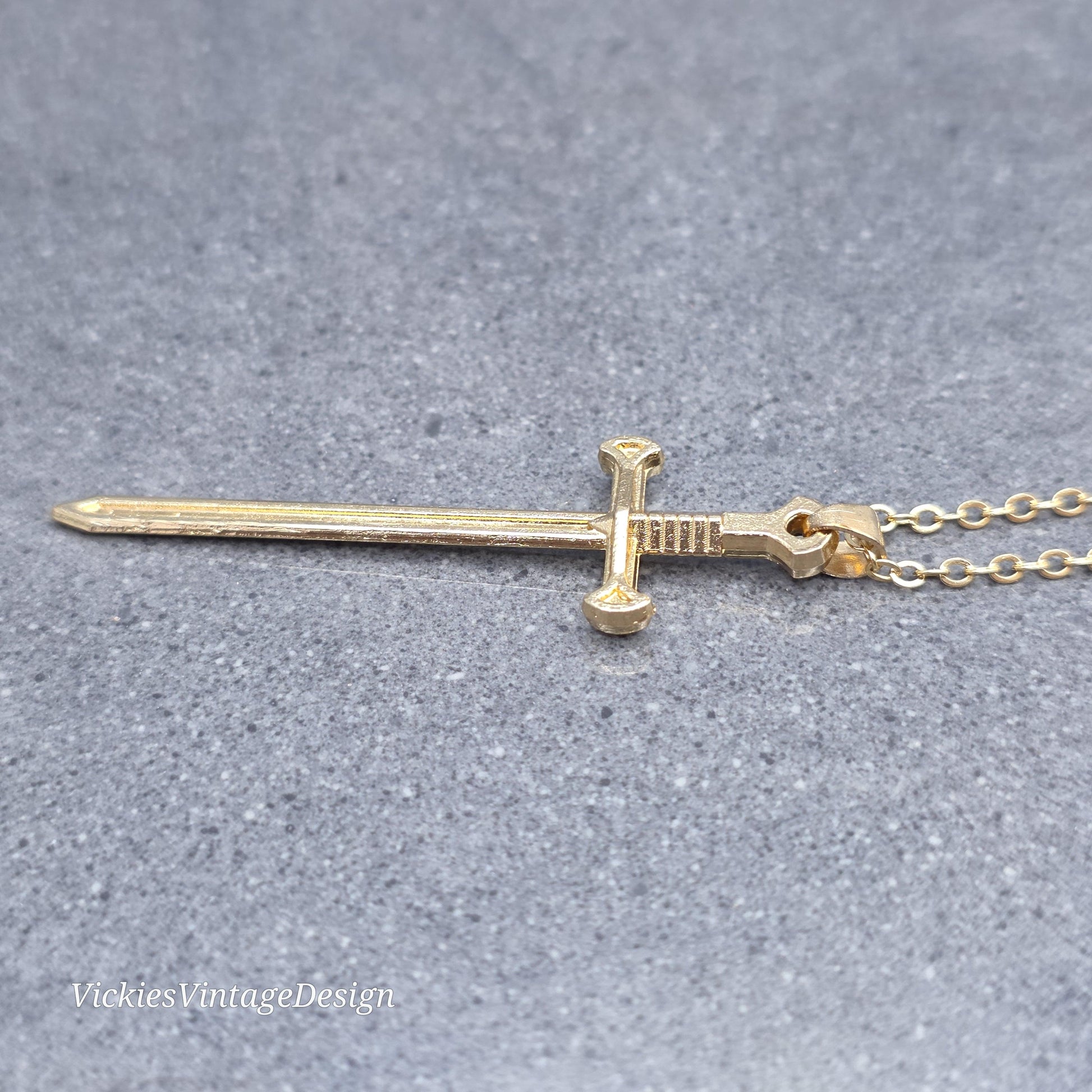 Sword Necklace, Miniature Sword, Choice of Chain Lengths, Light Gold Plated