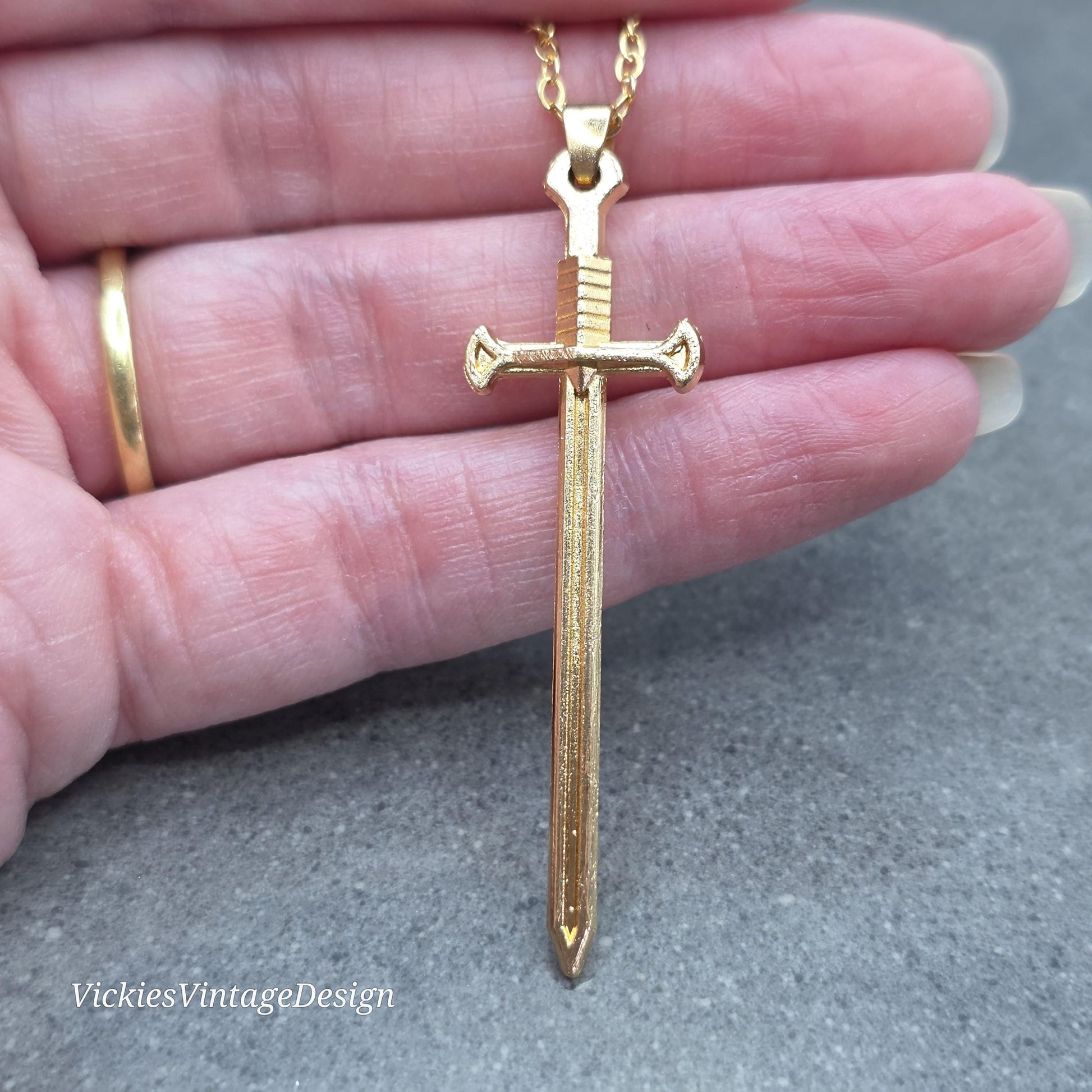 Sword Necklace, Miniature Sword, Choice of Chain Lengths, Light Gold Plated