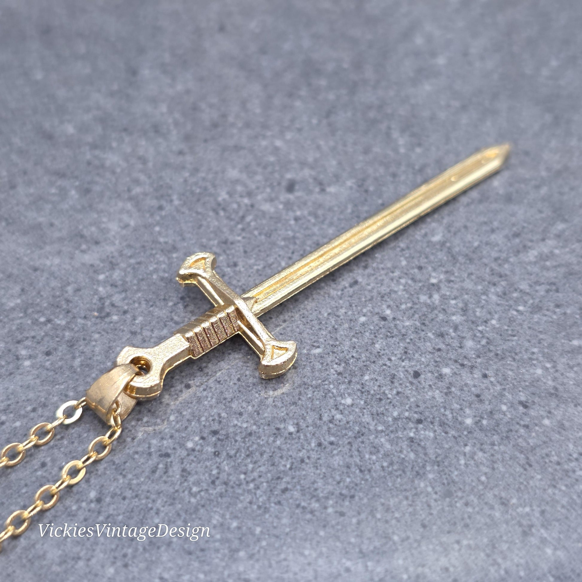 Sword Necklace, Miniature Sword, Choice of Chain Lengths, Light Gold Plated
