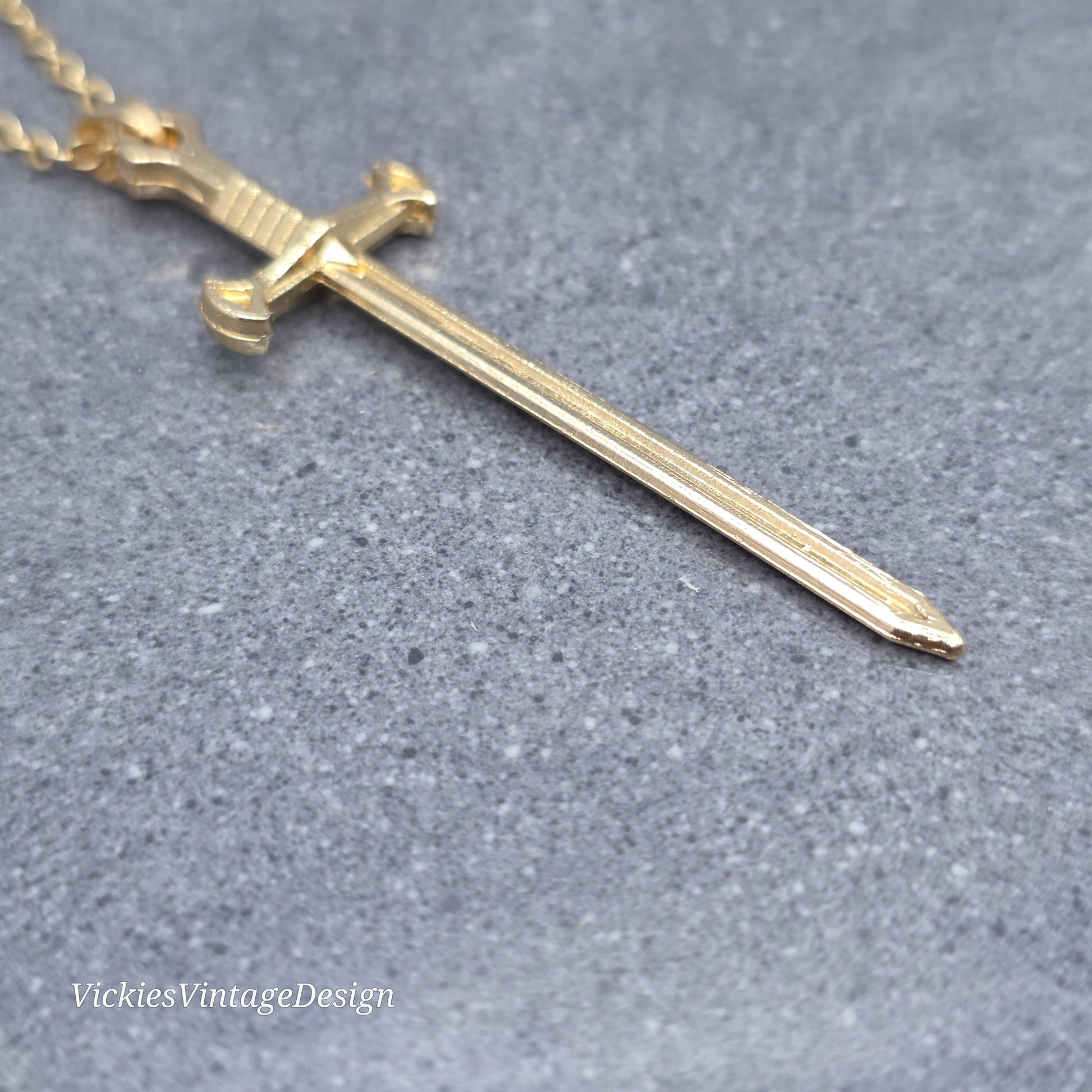 Sword Necklace, Miniature Sword, Choice of Chain Lengths, Light Gold Plated