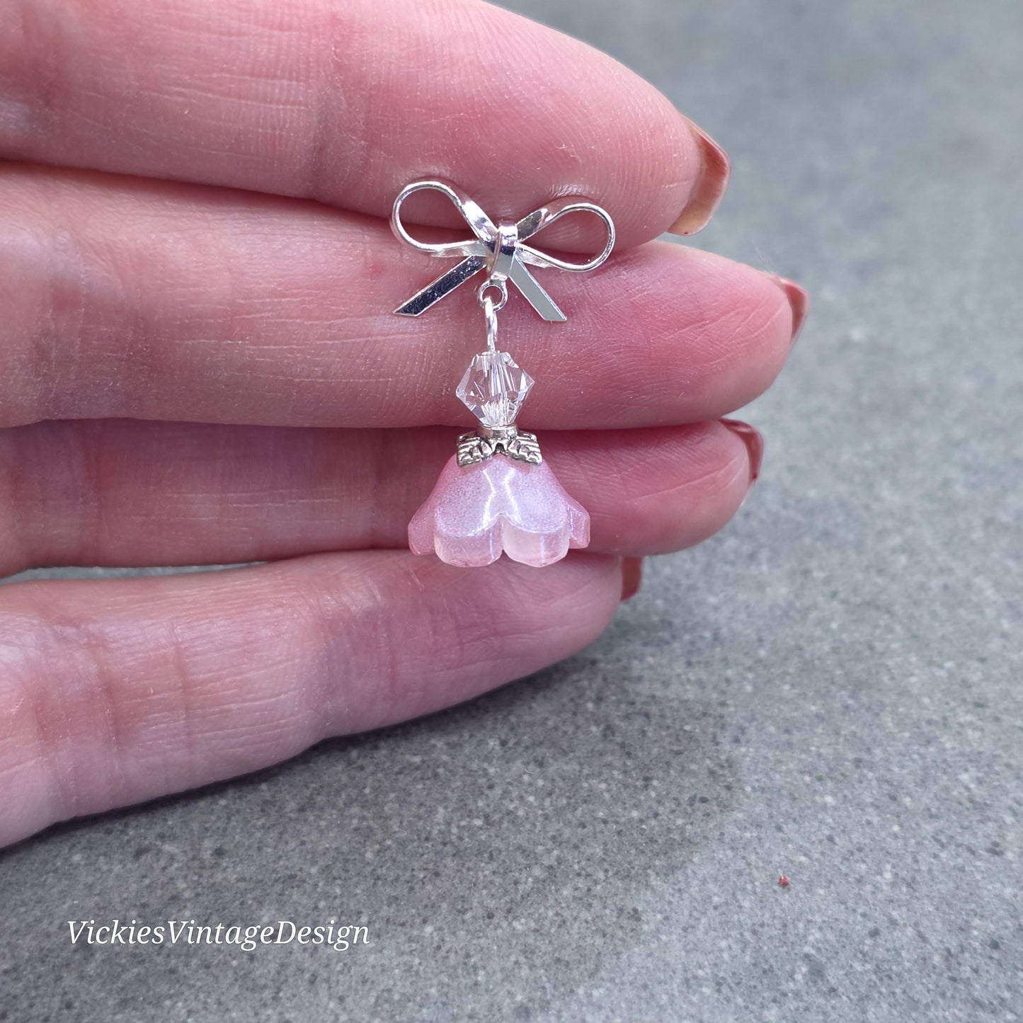 Flower Earrings, Pink Bow Studs, Glass Flower, PRIMERO Crystals®