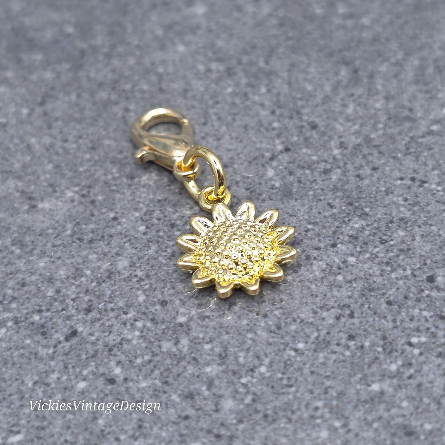 Gold Sunflower Clip on Charm with Gold Lobster Clasp, Bracelet, Necklace, Brass, Brass, 18K Gold Plated