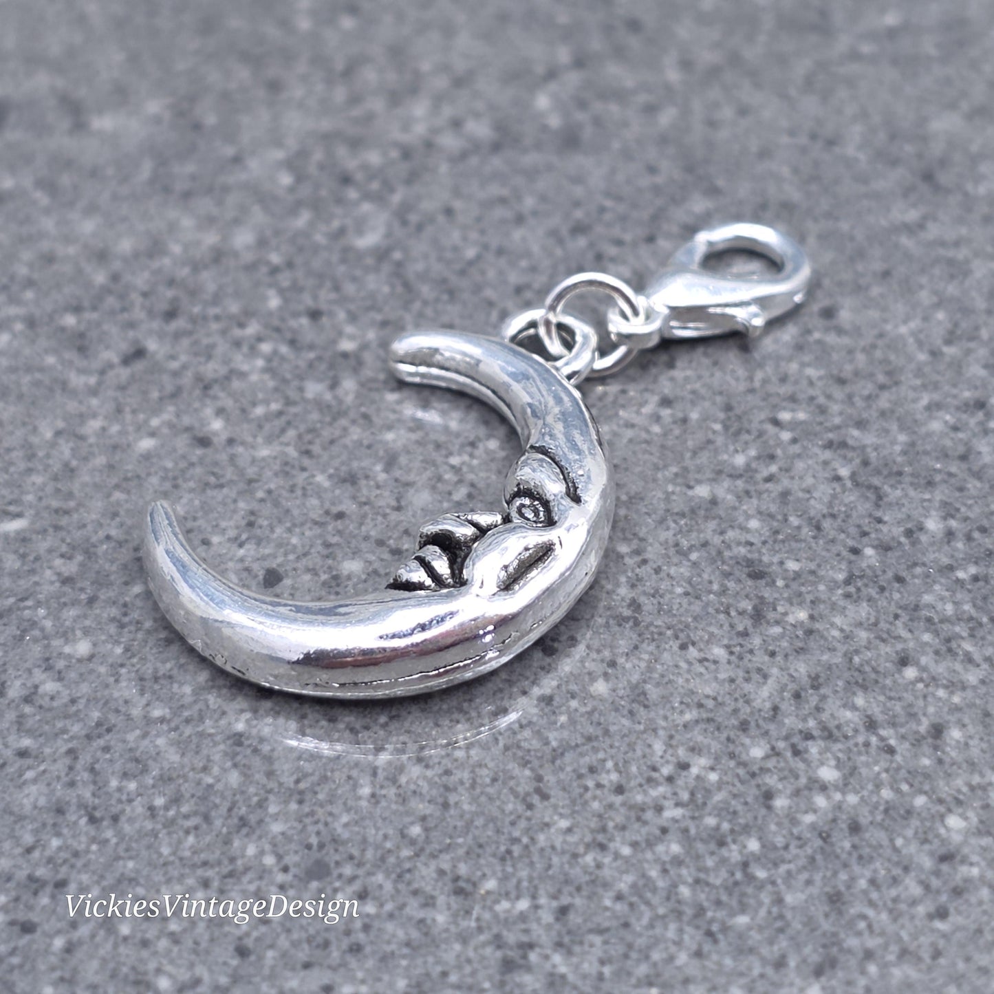 Moon Clip on Charm with silver Lobster Clasp, Bracelet, Necklace, Brass, Nickel Free, Stitchmarker, Zipper, Planner Charm