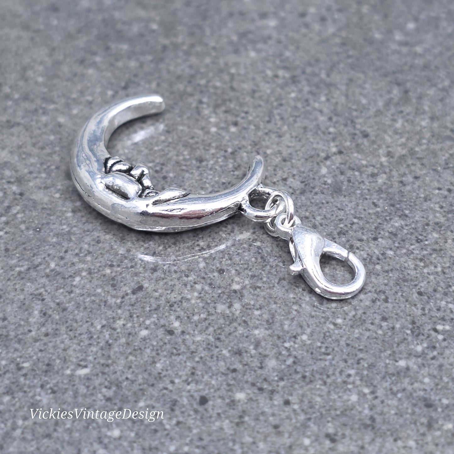 Moon Clip on Charm with silver Lobster Clasp, Bracelet, Necklace, Brass, Nickel Free, Stitchmarker, Zipper, Planner Charm