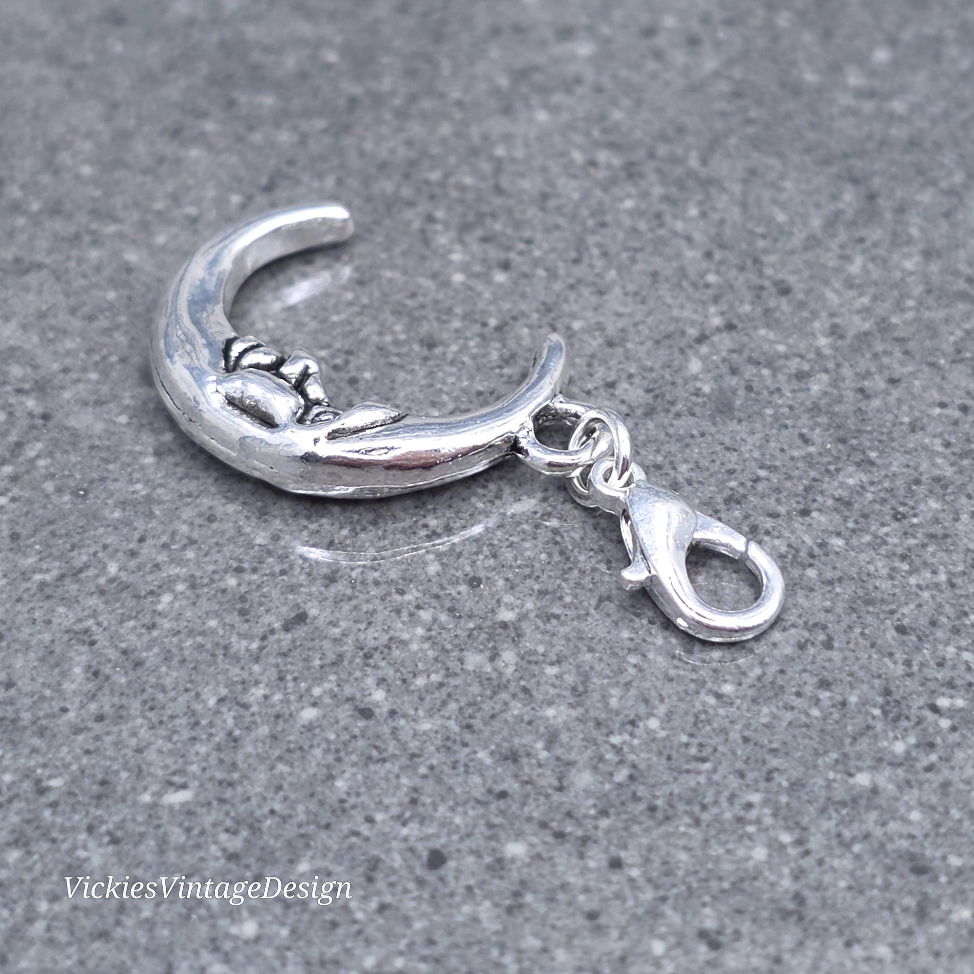 Moon Clip on Charm with silver Lobster Clasp, Bracelet, Necklace, Brass, Nickel Free, Stitchmarker, Zipper, Planner Charm