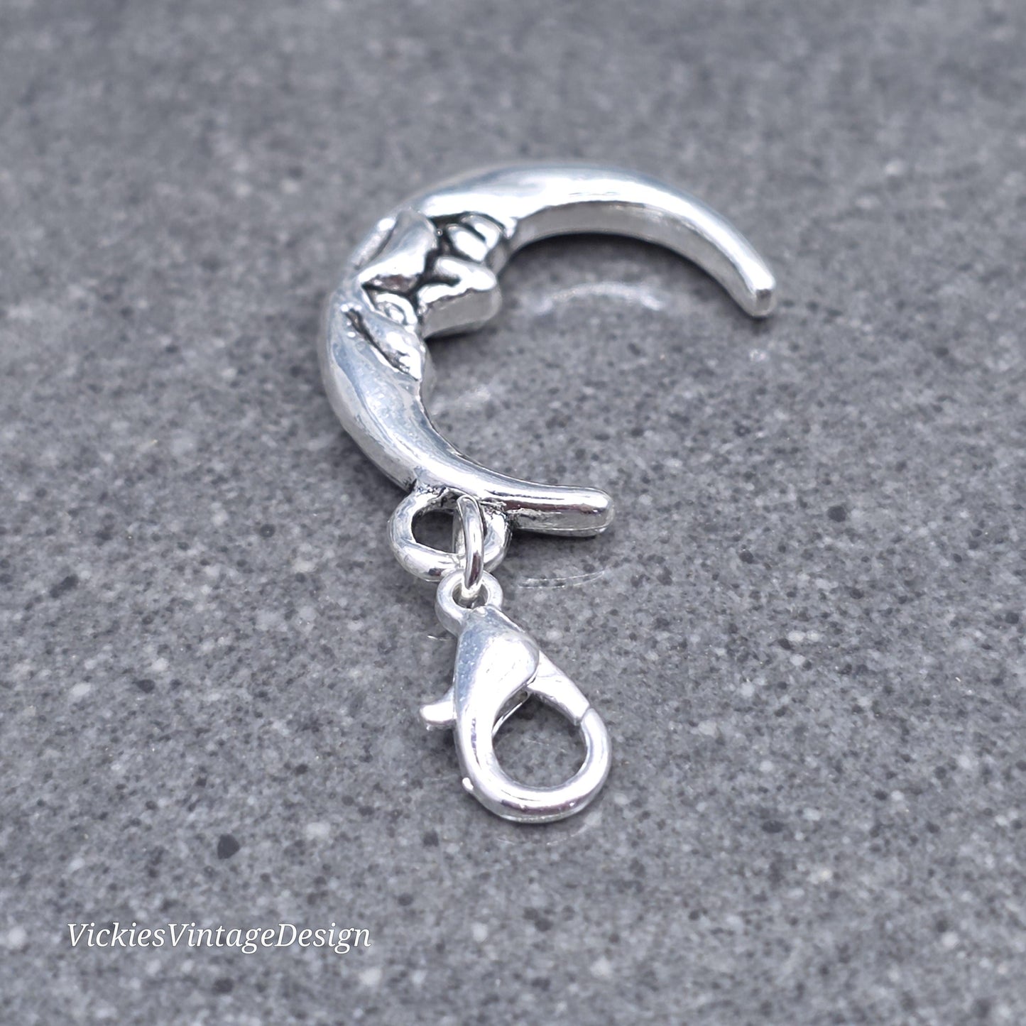 Moon Clip on Charm with silver Lobster Clasp, Bracelet, Necklace, Brass, Nickel Free, Stitchmarker, Zipper, Planner Charm