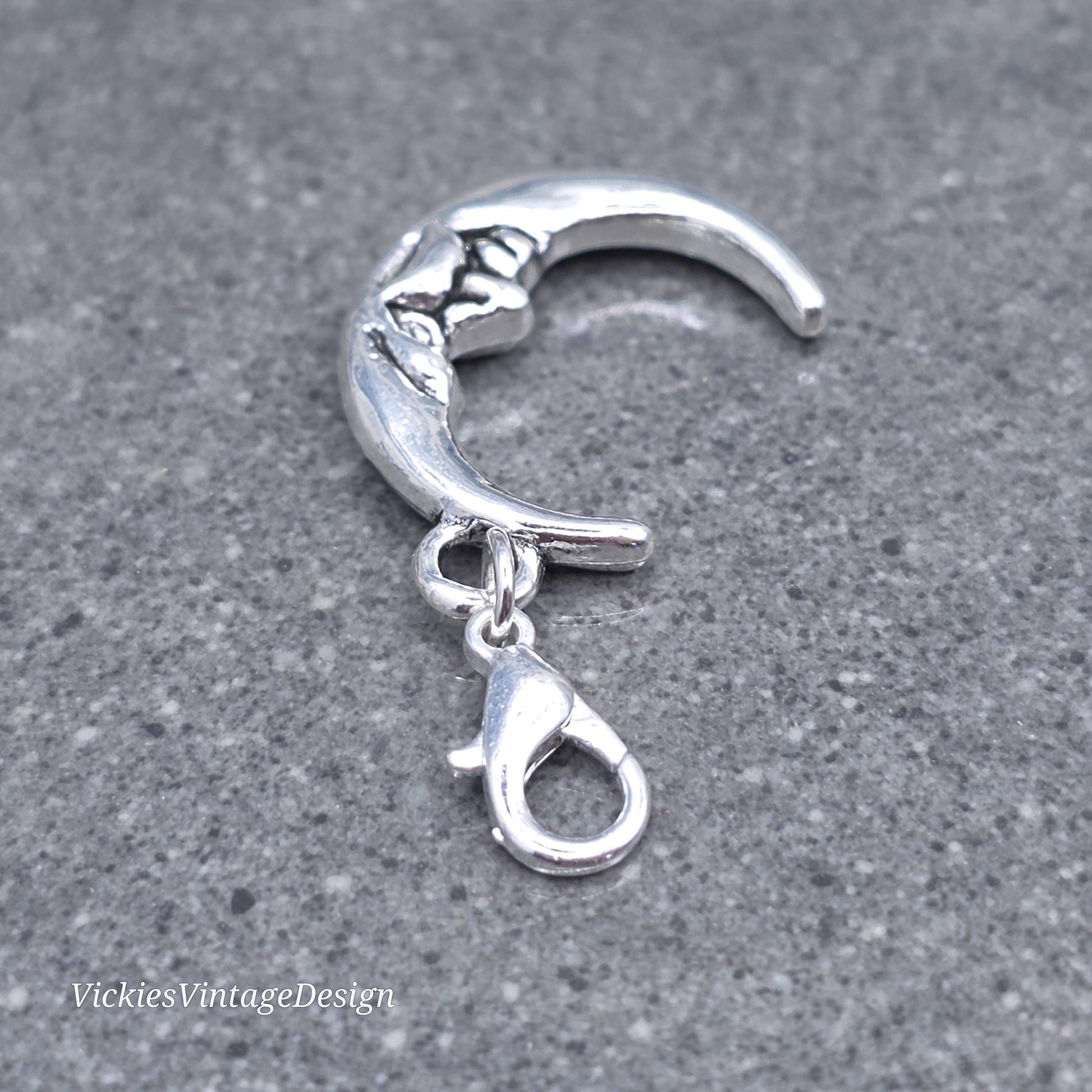 Moon Clip on Charm with silver Lobster Clasp, Bracelet, Necklace, Brass, Nickel Free, Stitchmarker, Zipper, Planner Charm