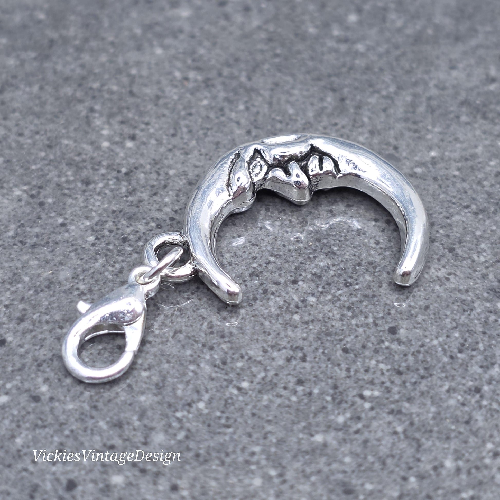 Moon Clip on Charm with silver Lobster Clasp, Bracelet, Necklace, Brass, Nickel Free, Stitchmarker, Zipper, Planner Charm