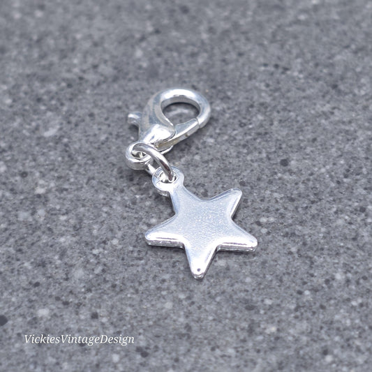 Star Clip on Charm, Stainless Steel, Necklace, Bracelet, Stitch Marker, Zipper, Planner Charm