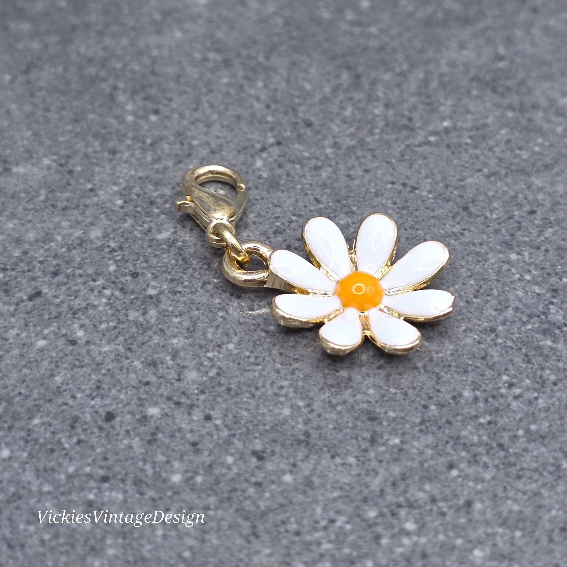 Daisy Clip on Charm with Gold Lobster Clasp, Brass, Nickel Free, Necklace, Bracelet, Stitchmarker, Zipper, Planner Charm