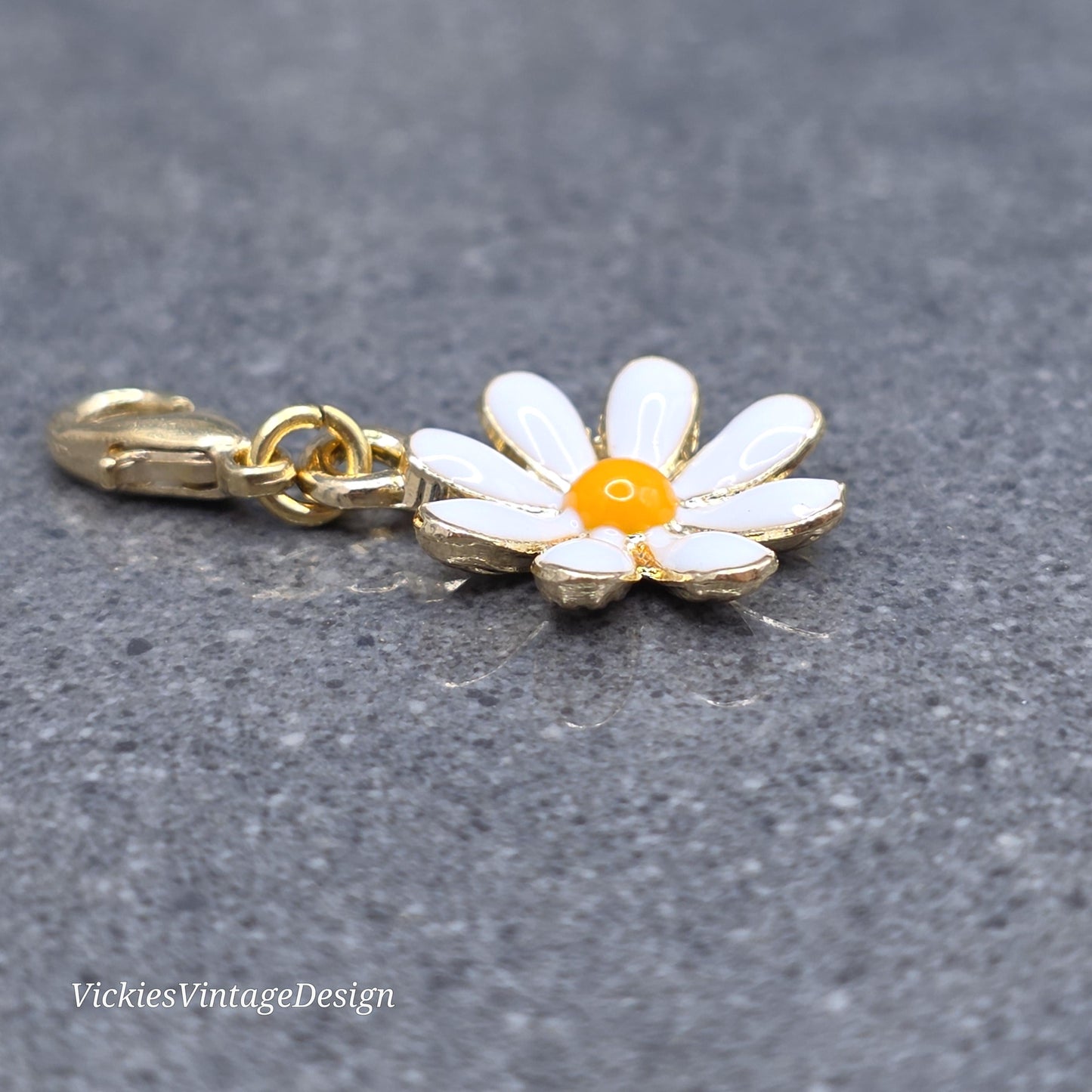 Daisy Clip on Charm with Gold Lobster Clasp, Brass, Nickel Free, Necklace, Bracelet, Stitchmarker, Zipper, Planner Charm
