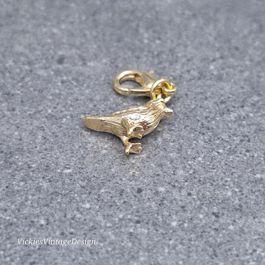 Bird Clip on Charm with Gold Lobster Clasp, Brass, Nickel Free, Necklace, Bracelet, Stitch Marker, Zipper, Planner Charm