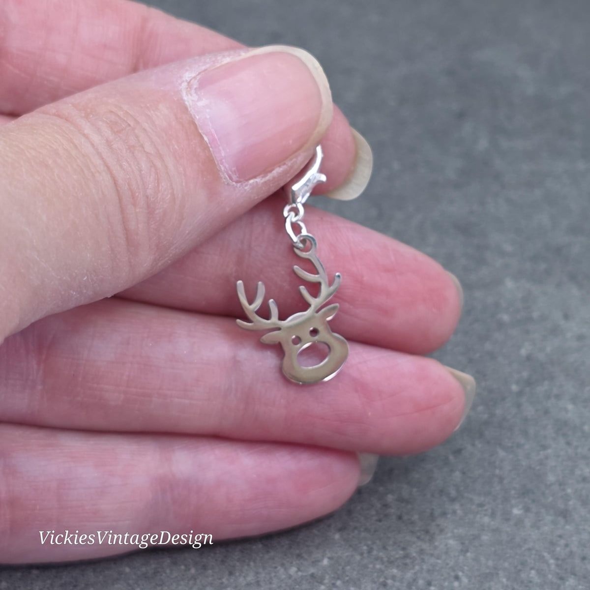 Rudolf the Reindeer Clip on Charm with Gold Lobster Clasp, Brass, Nickel Free, Stitchmarker, Zipper, Planner Charm