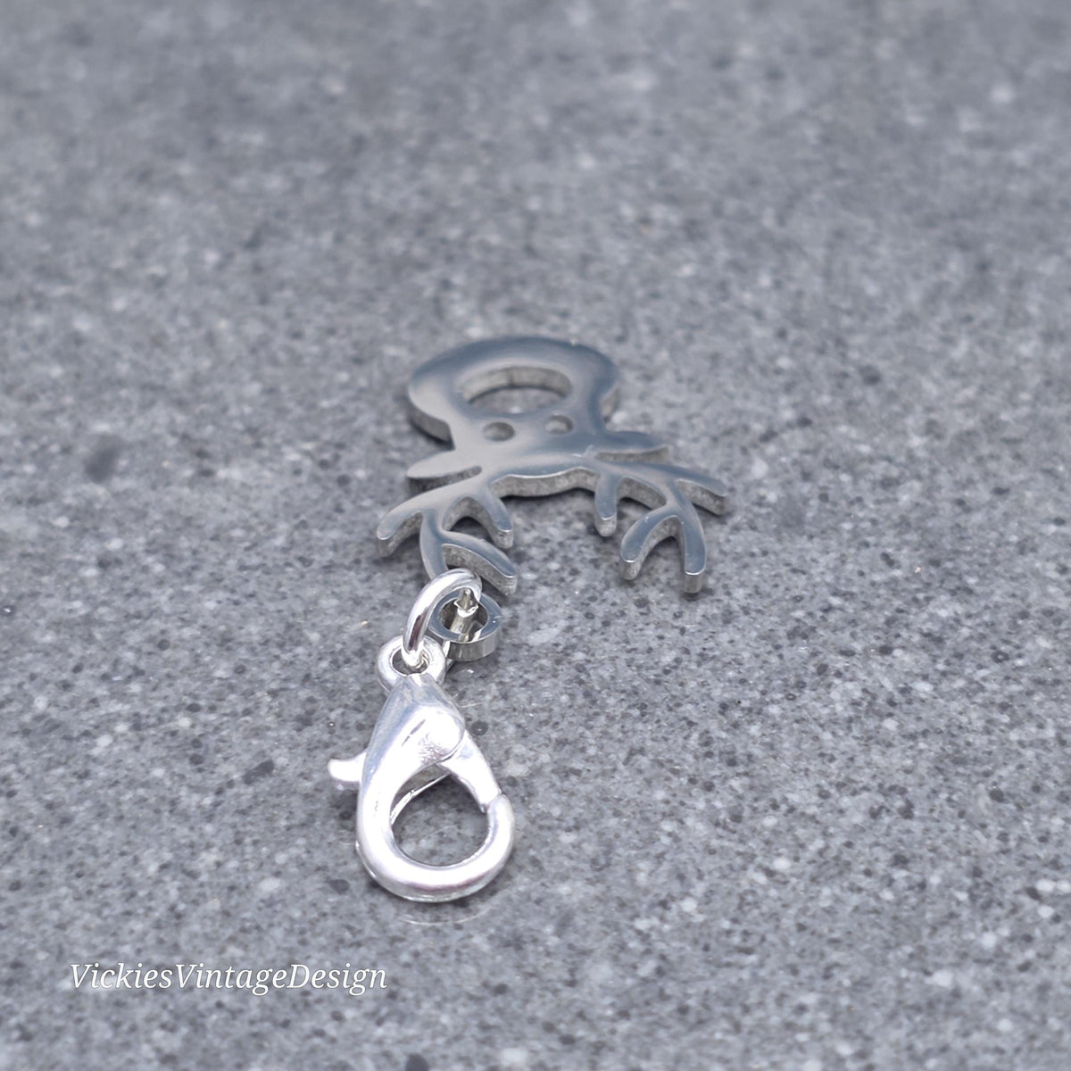 Rudolf the Reindeer Clip on Charm with Gold Lobster Clasp, Brass, Nickel Free, Stitchmarker, Zipper, Planner Charm