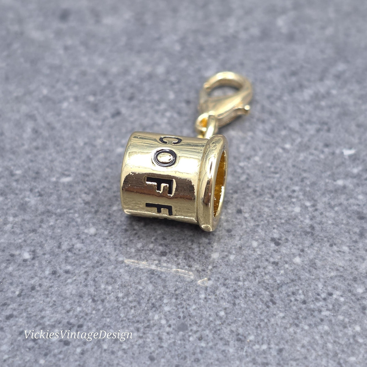 Coffee Cup Charm with Gold Lobster Clasp, Brass, Nickel Free, Stitch marker, Zipper, Planner Charm