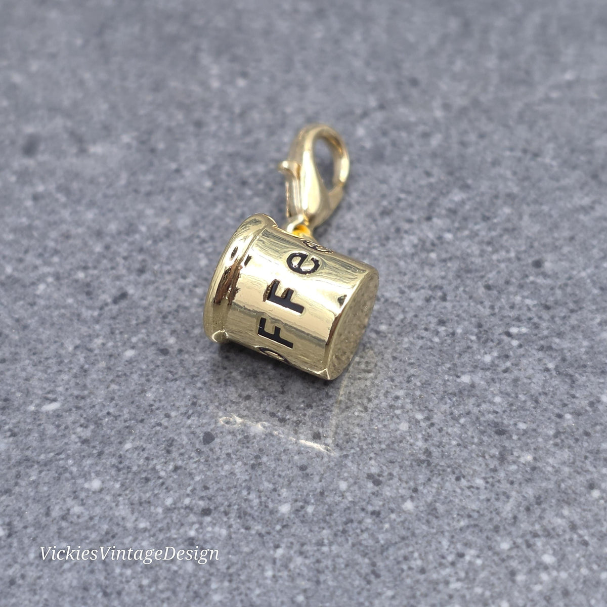 Coffee Cup Charm with Gold Lobster Clasp, Brass, Nickel Free, Stitch marker, Zipper, Planner Charm