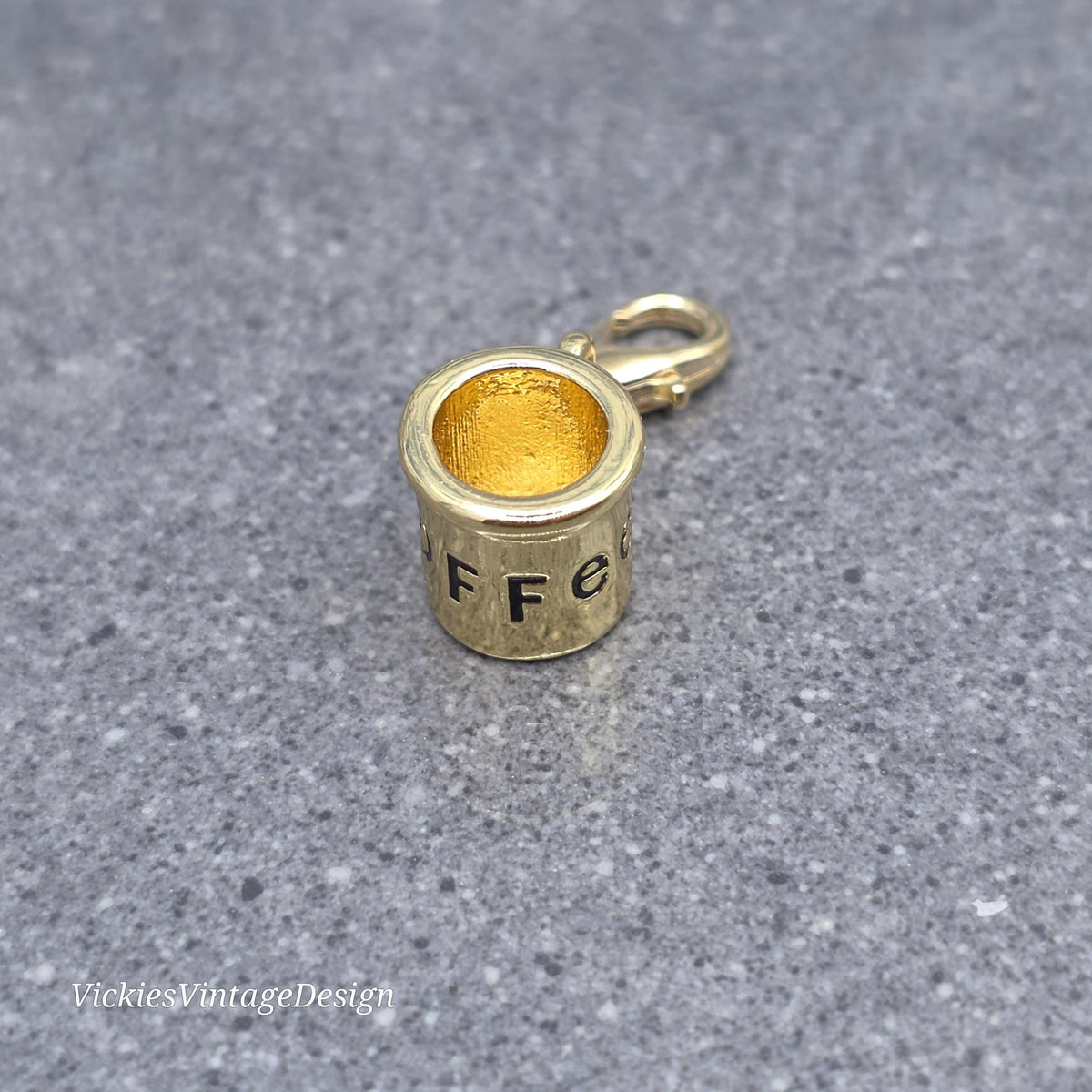 Coffee Cup Charm with Gold Lobster Clasp, Brass, Nickel Free, Stitch marker, Zipper, Planner Charm