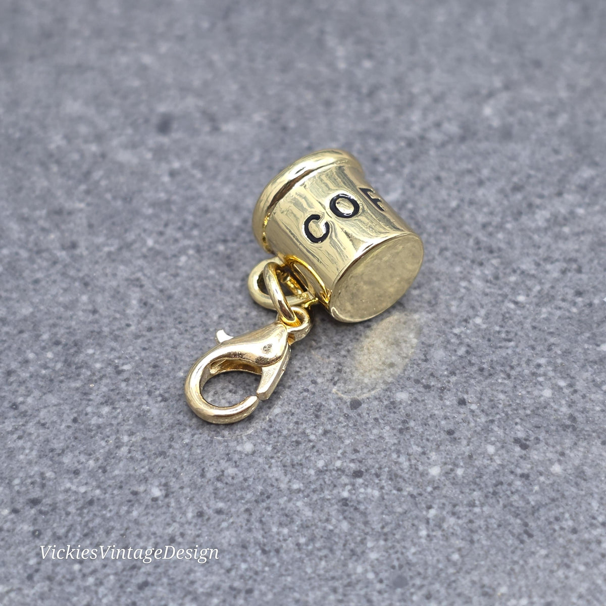 Coffee Cup Charm with Gold Lobster Clasp, Brass, Nickel Free, Stitch marker, Zipper, Planner Charm