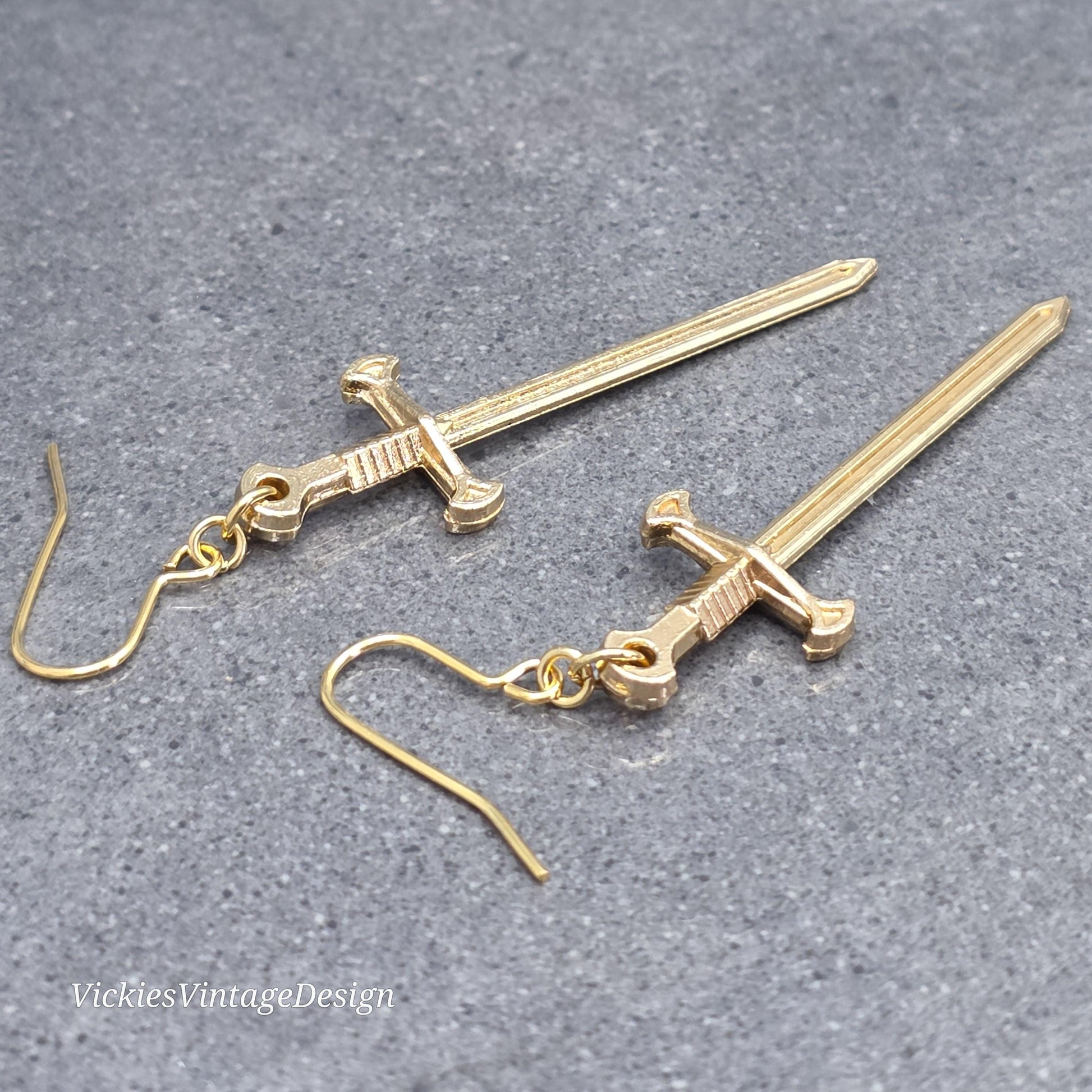 Miniature Sword Earrings with a Choice of Ear Wires, Light Gold Plated, Come as a Pair