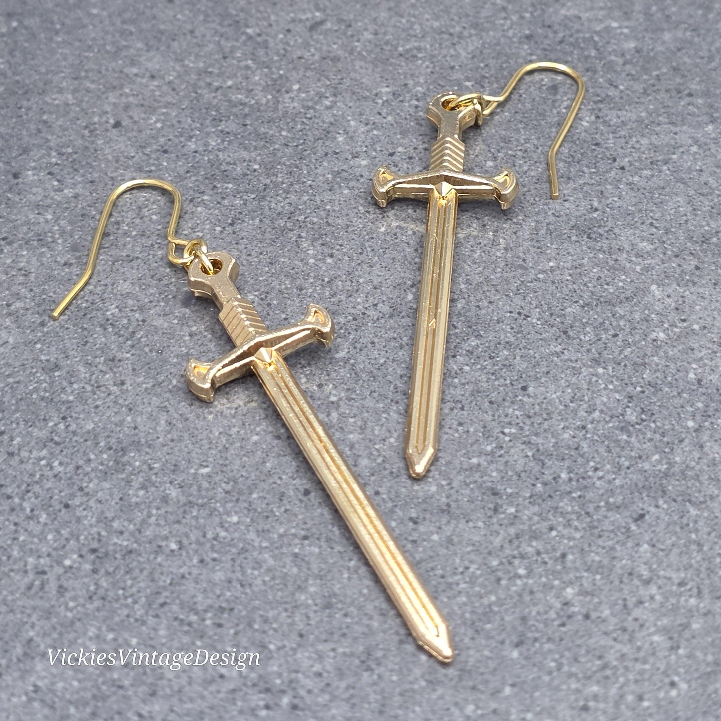 Miniature Sword Earrings with a Choice of Ear Wires, Light Gold Plated, Come as a Pair