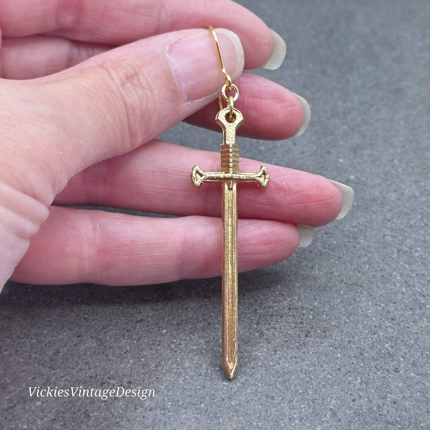 Miniature Sword Earrings with a Choice of Ear Wires, Light Gold Plated, Come as a Pair
