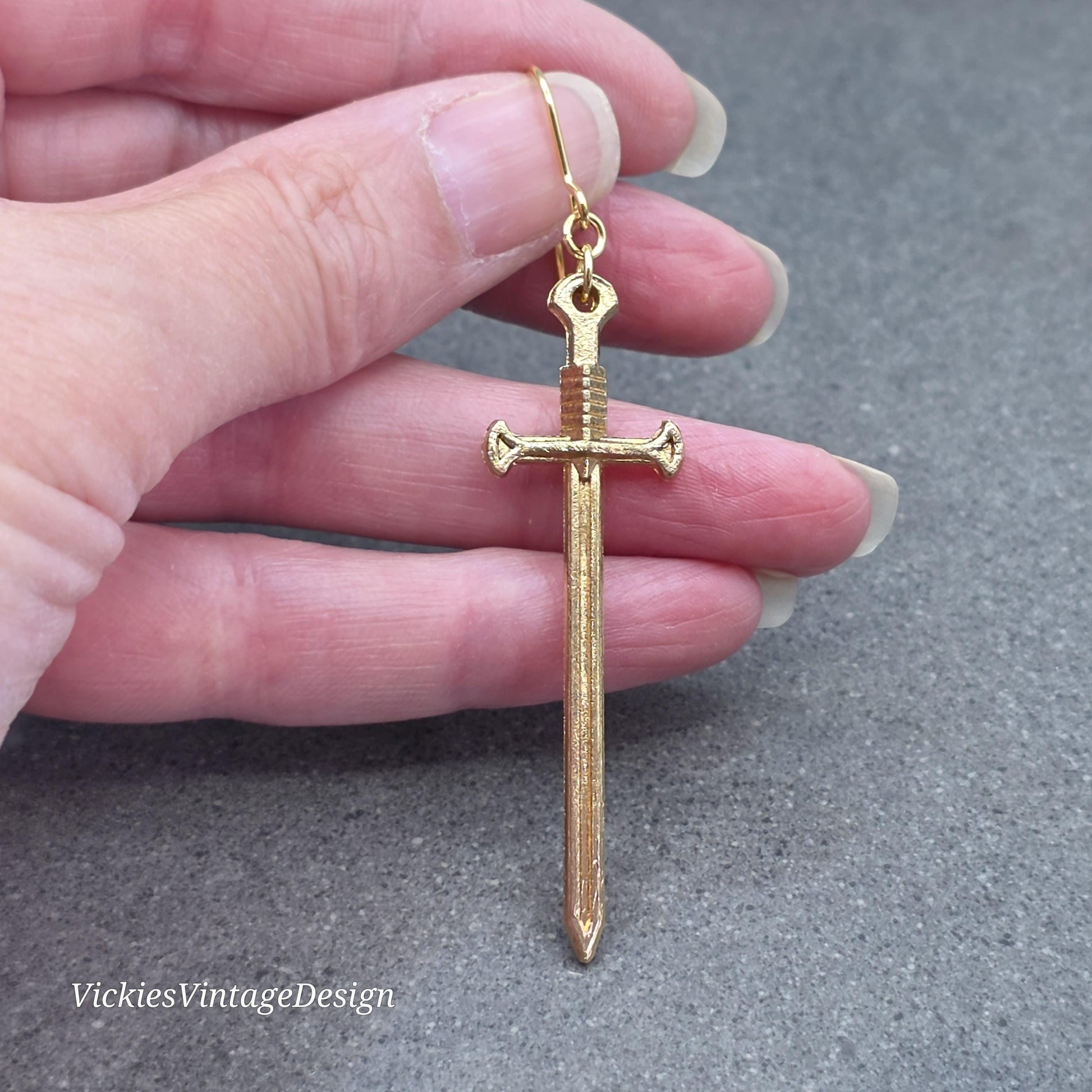 Miniature Sword Earrings with a Choice of Ear Wires, Light Gold Plated, Come as a Pair