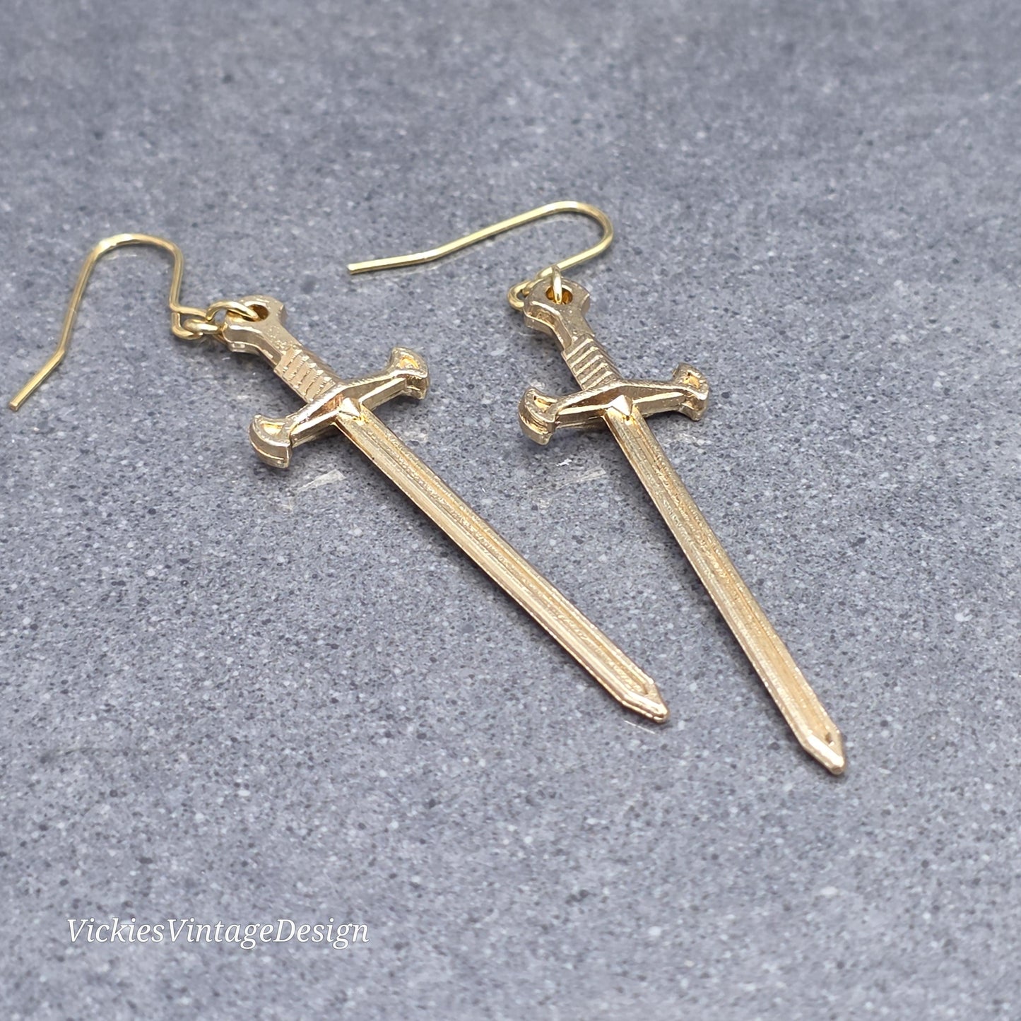 Miniature Sword Earrings with a Choice of Ear Wires, Light Gold Plated, Come as a Pair
