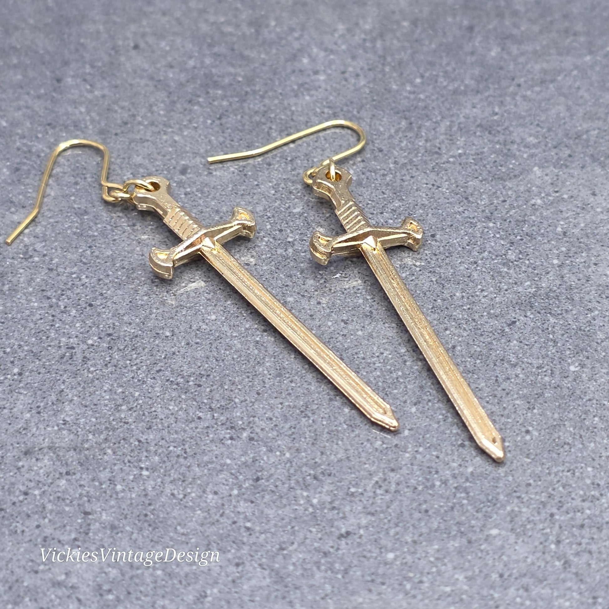 Miniature Sword Earrings with a Choice of Ear Wires, Light Gold Plated, Come as a Pair