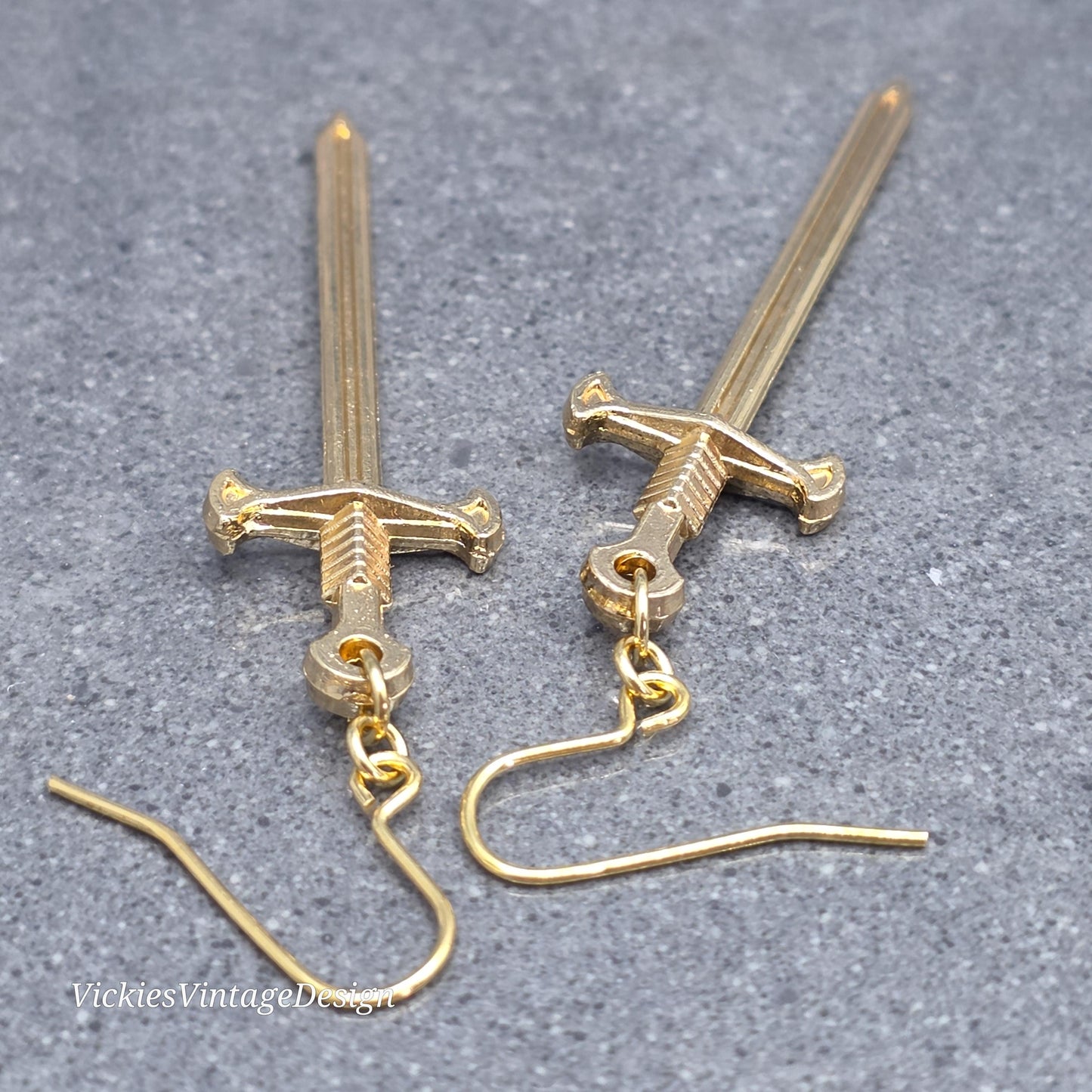 Miniature Sword Earrings with a Choice of Ear Wires, Light Gold Plated, Come as a Pair