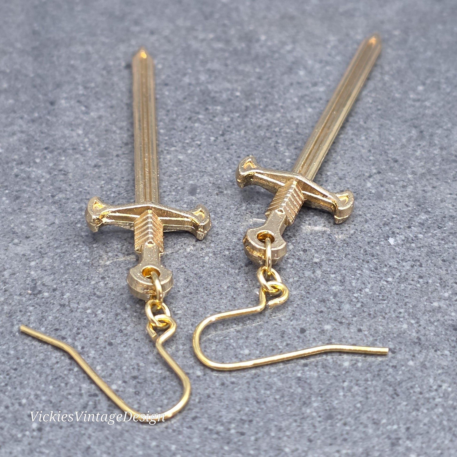 Miniature Sword Earrings with a Choice of Ear Wires, Light Gold Plated, Come as a Pair