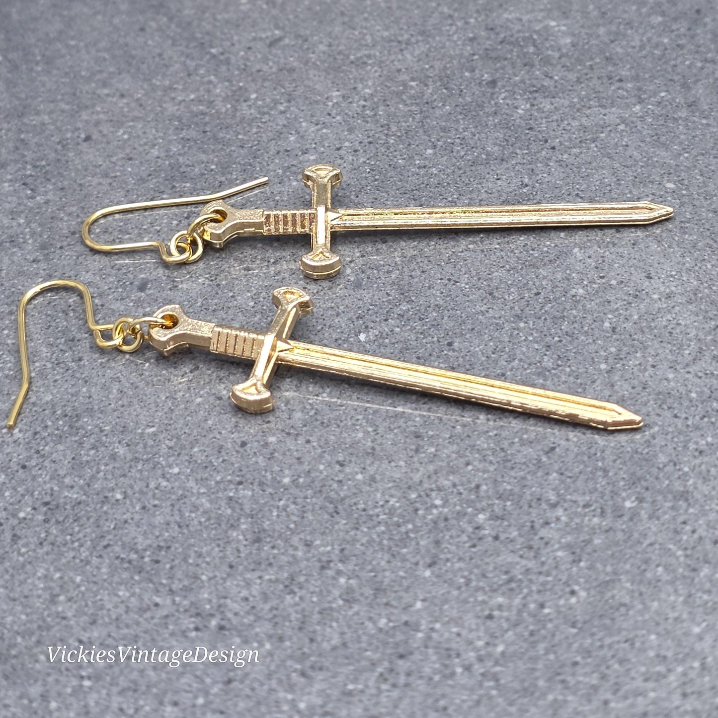 Miniature Sword Earrings with a Choice of Ear Wires, Light Gold Plated, Come as a Pair