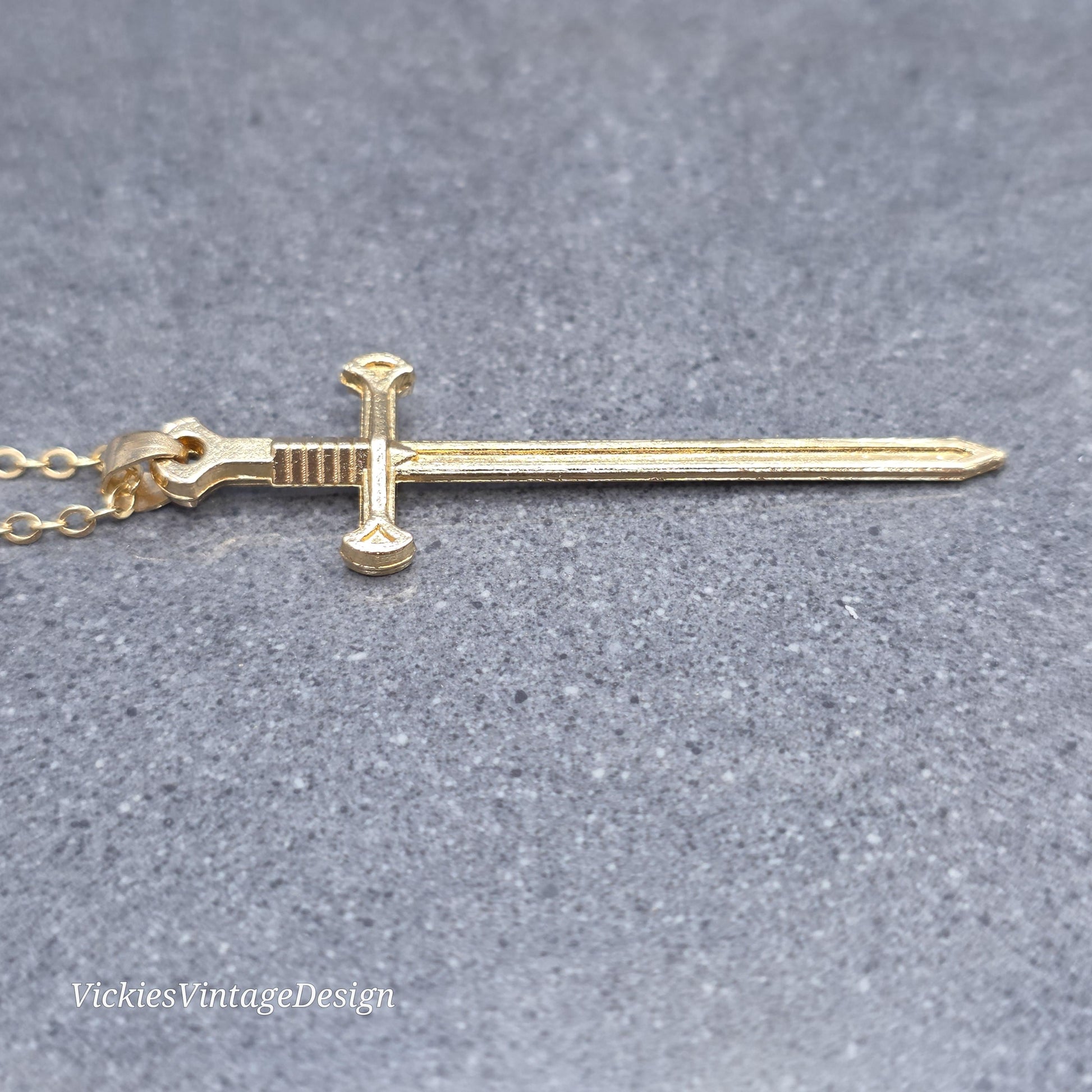 Sword Necklace, Miniature Sword, Choice of Chain Lengths, Light Gold Plated