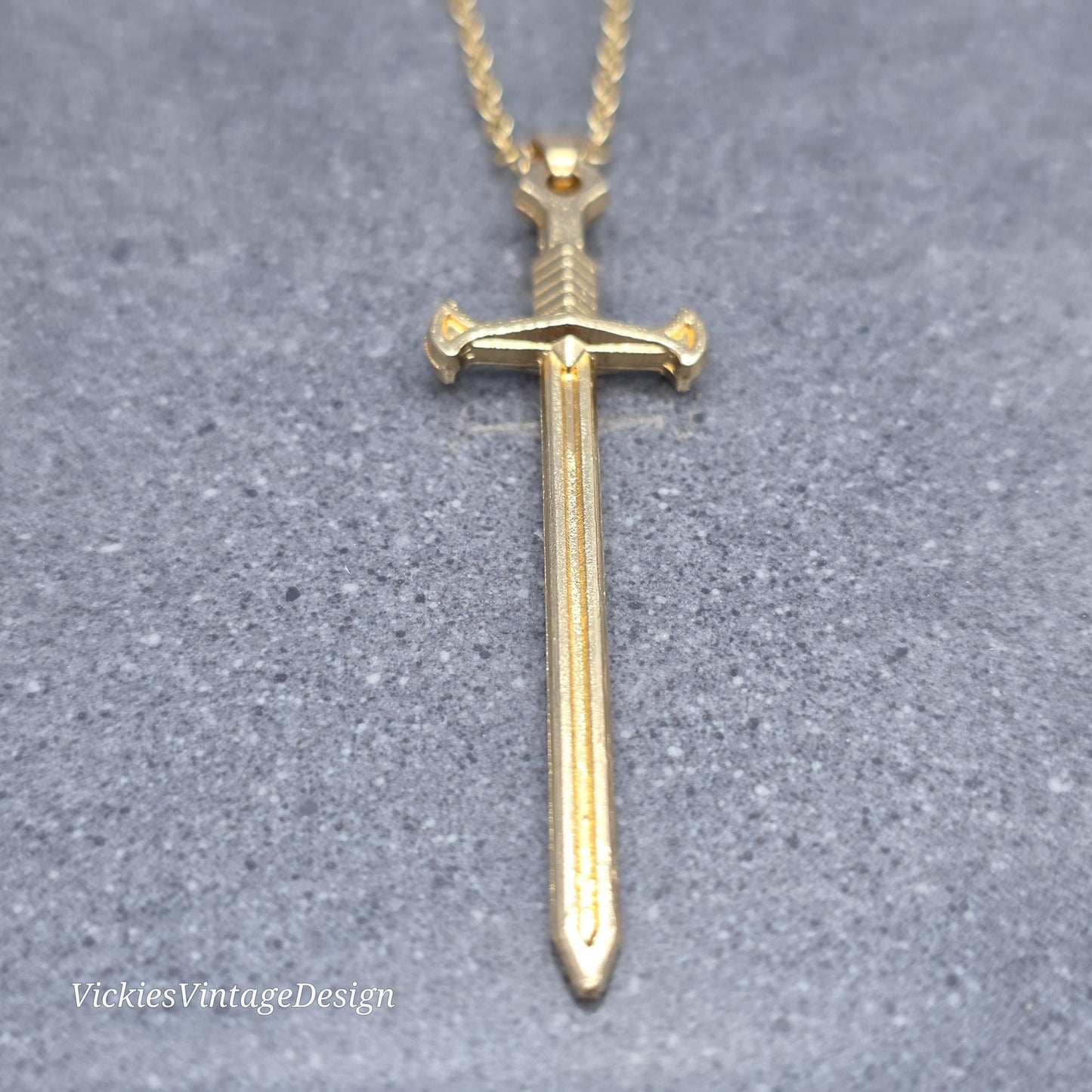 Sword Necklace, Miniature Sword, Choice of Chain Lengths, Light Gold Plated