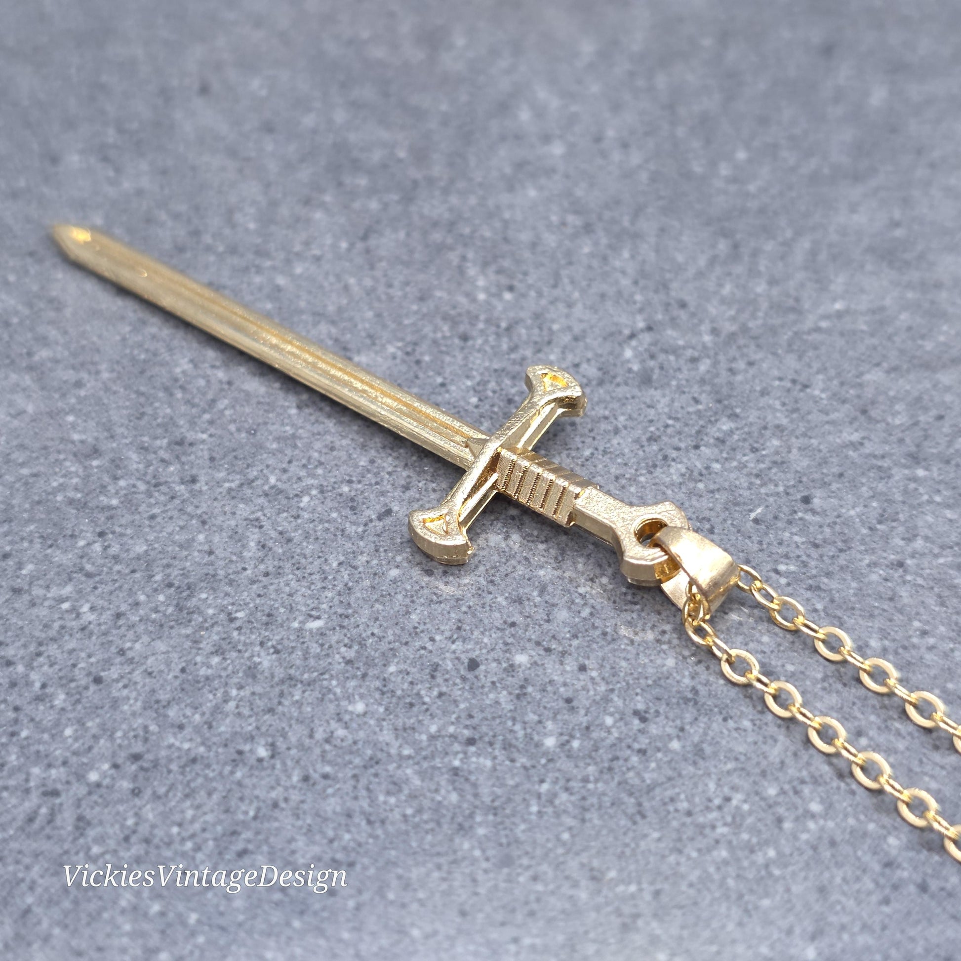 Sword Necklace, Miniature Sword, Choice of Chain Lengths, Light Gold Plated