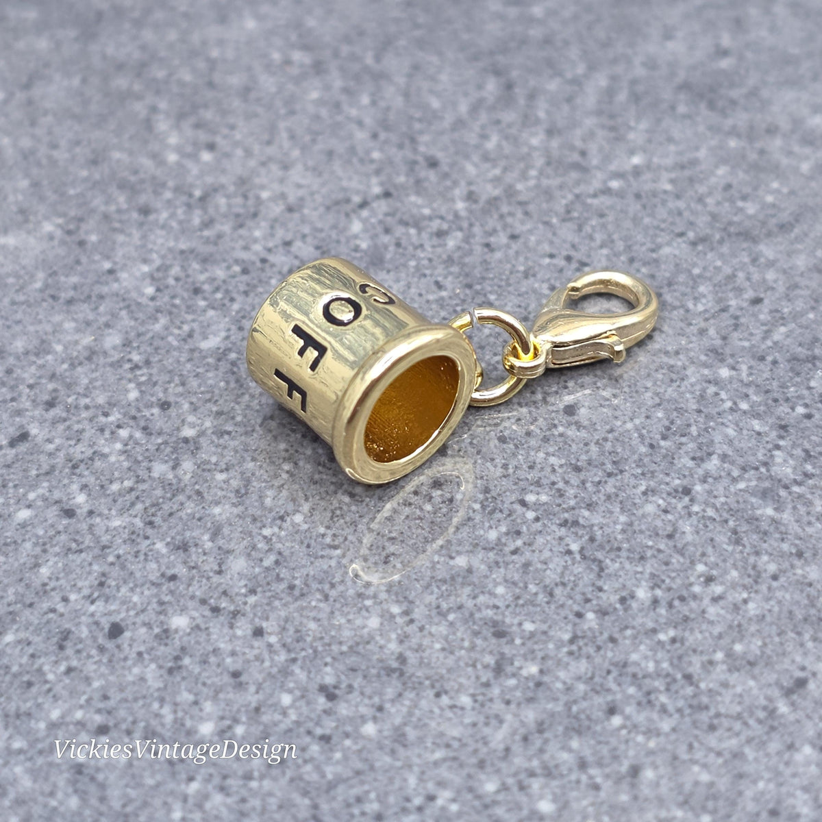 Coffee Cup Charm with Gold Lobster Clasp, Brass, Nickel Free, Stitch marker, Zipper, Planner Charm