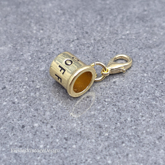 Coffee Cup Charm with Gold Lobster Clasp, Brass, Nickel Free, Stitch marker, Zipper, Planner Charm