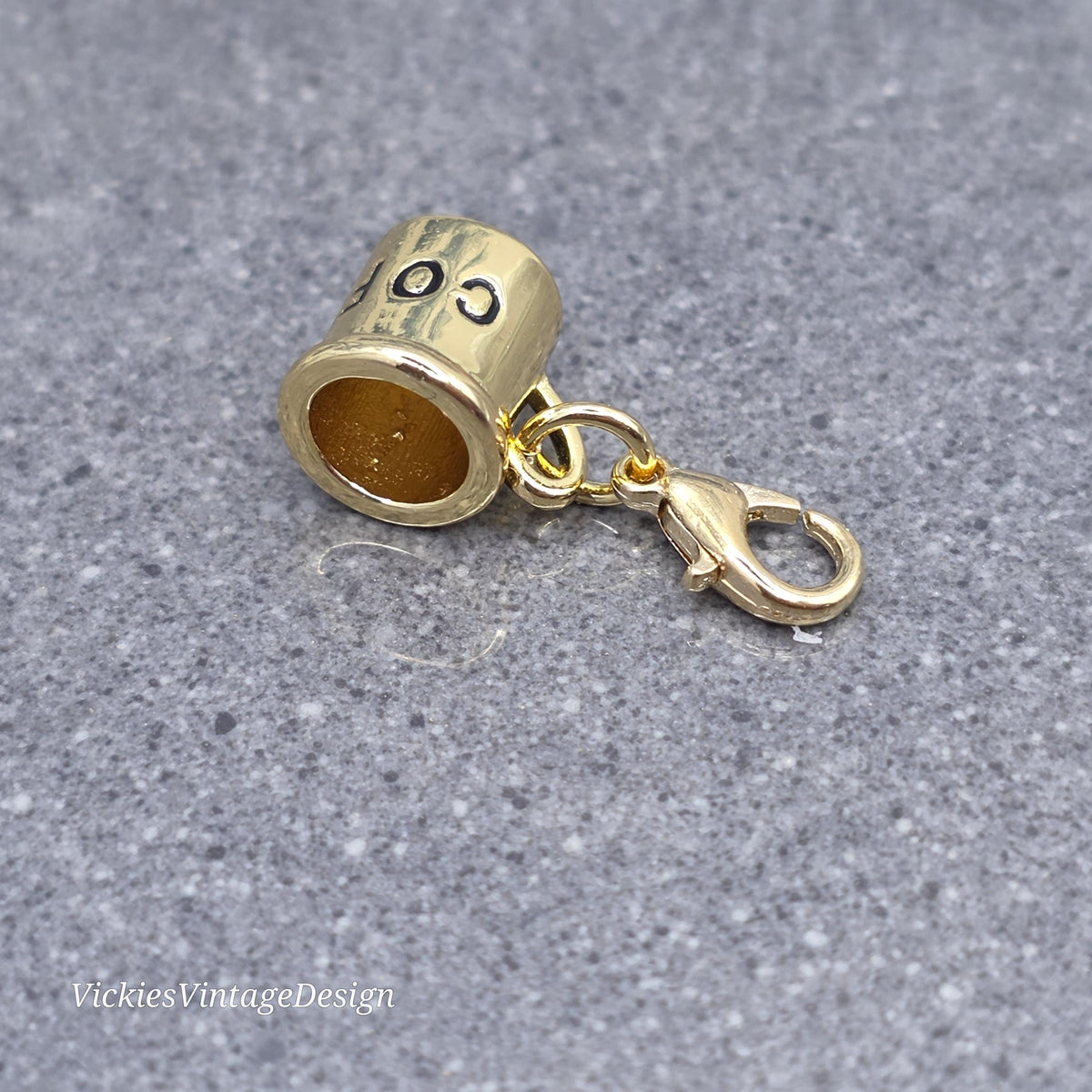 Coffee Cup Charm with Gold Lobster Clasp, Brass, Nickel Free, Stitch marker, Zipper, Planner Charm
