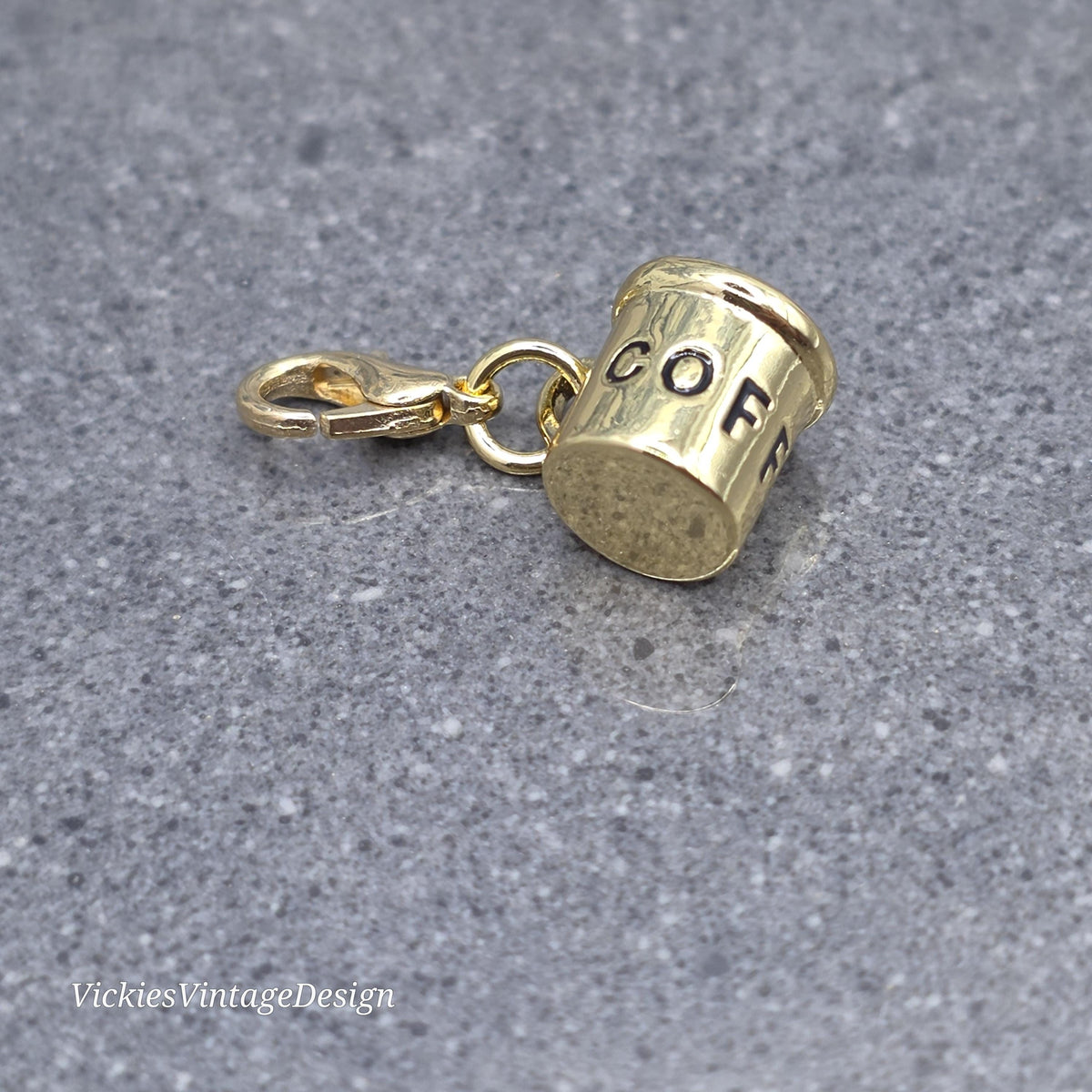 Coffee Cup Charm with Gold Lobster Clasp, Brass, Nickel Free, Stitch marker, Zipper, Planner Charm