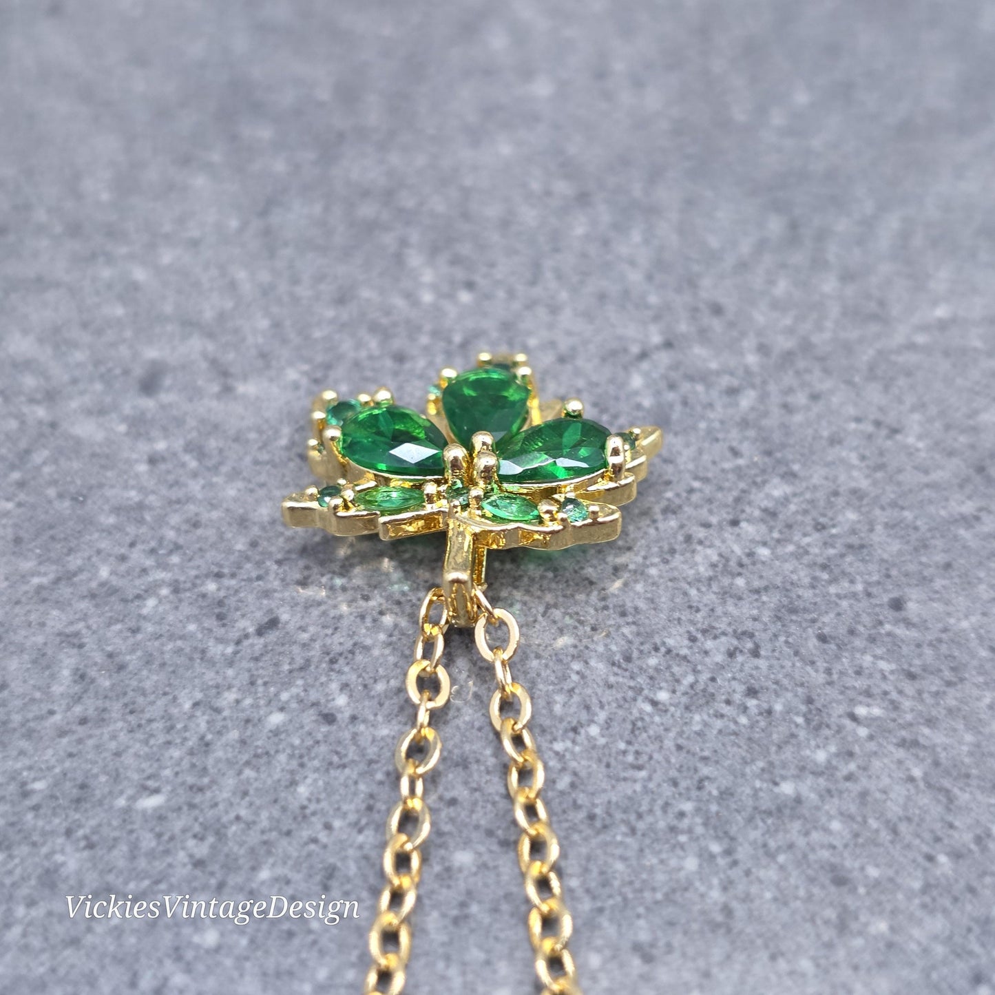Maple Leaf Necklace with a Choice of Ear Wires: Green Brass Micro Pave Cubic Zirconia, Real 18K Gold Plated