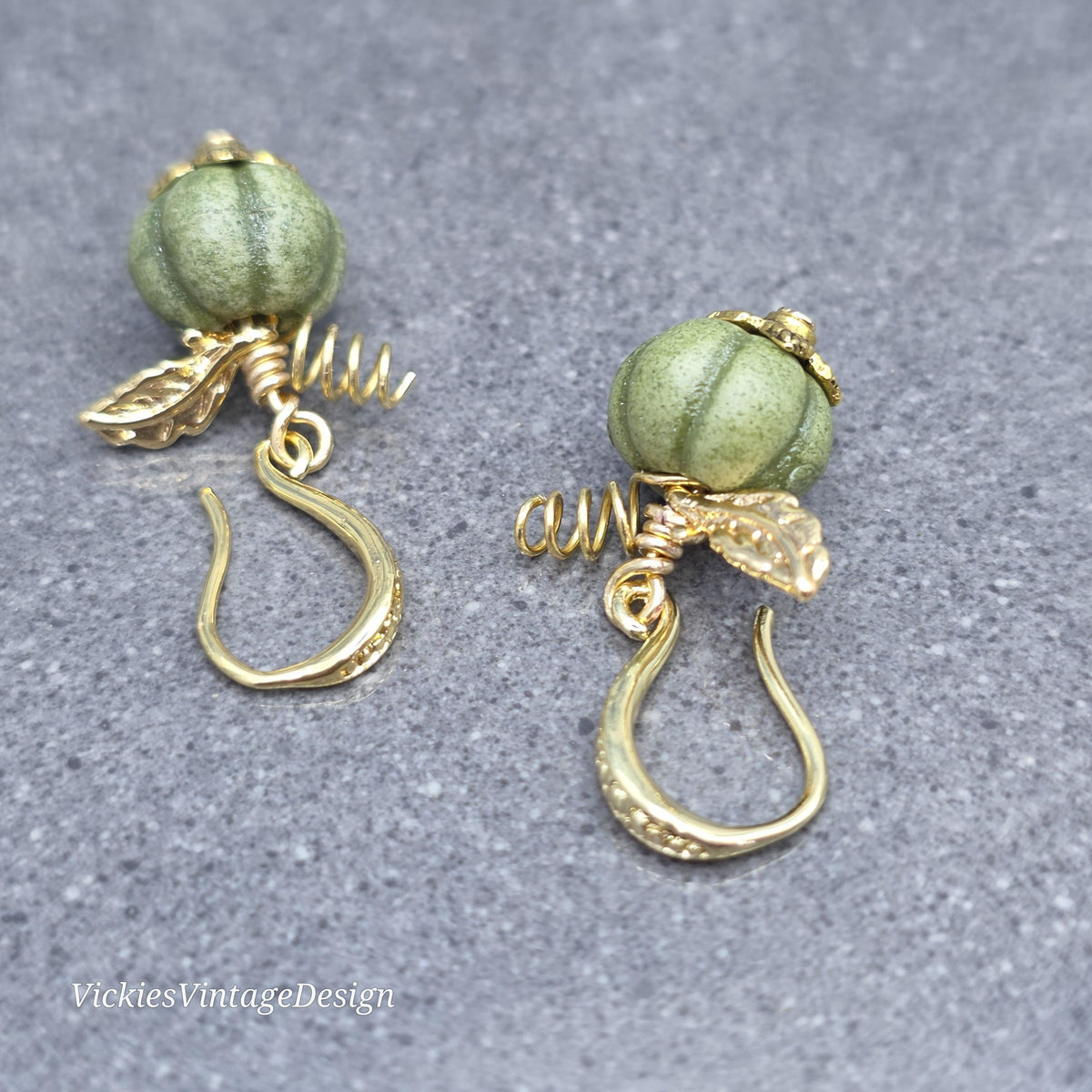 Porcelain Pumpkin Earrings, Antique Glazed Olive Colour