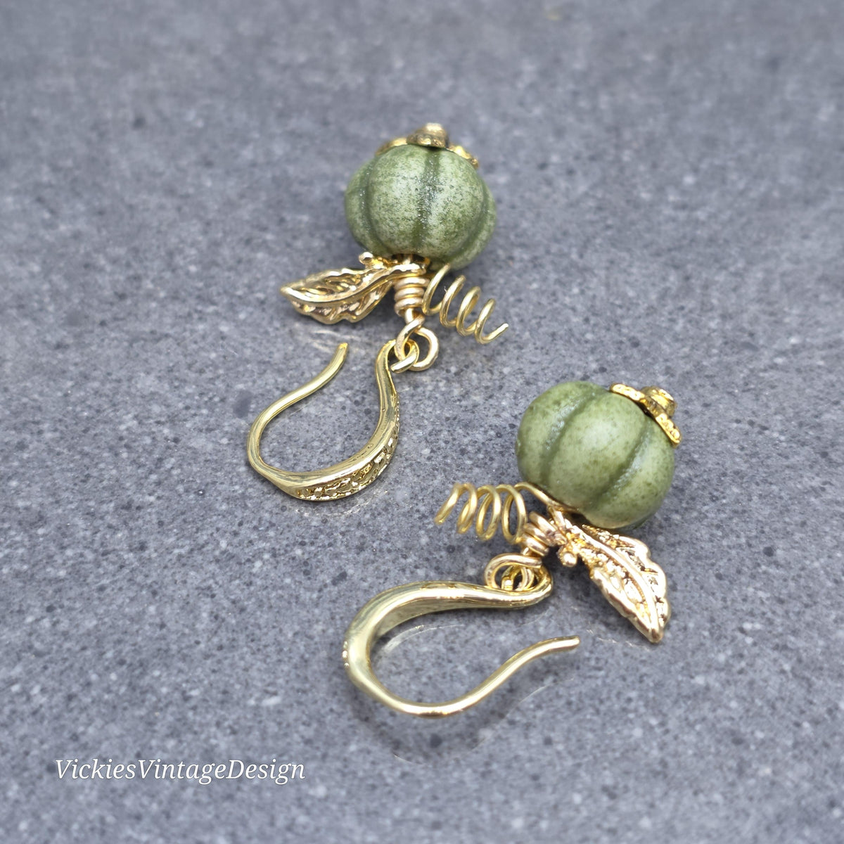 Porcelain Pumpkin Earrings, Antique Glazed Olive Colour