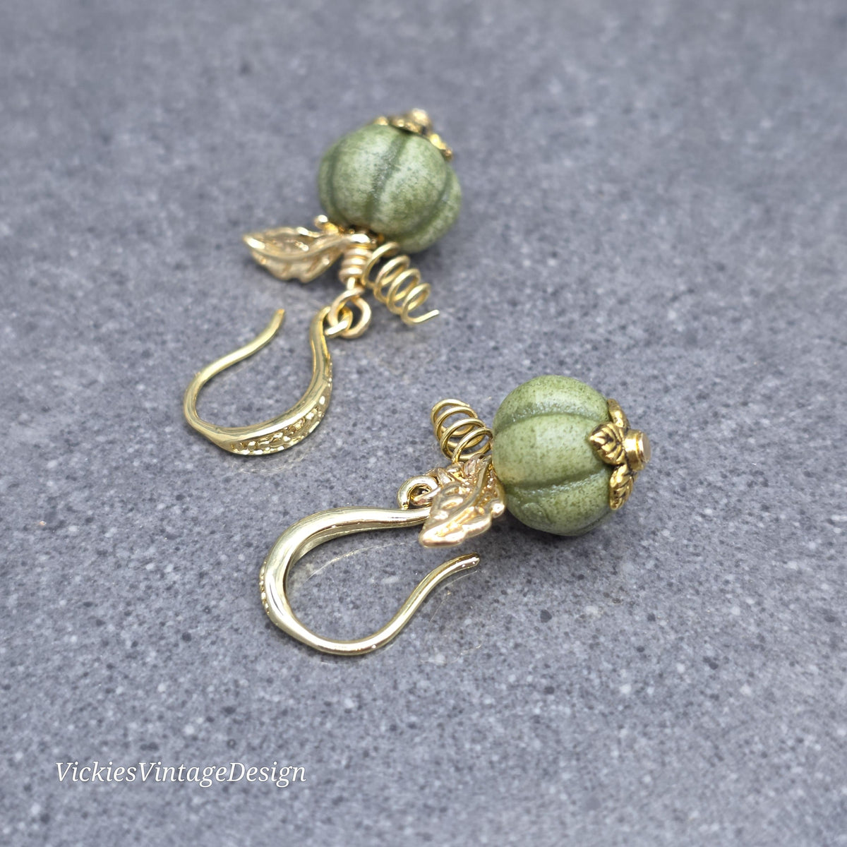 Porcelain Pumpkin Earrings, Antique Glazed Olive Colour