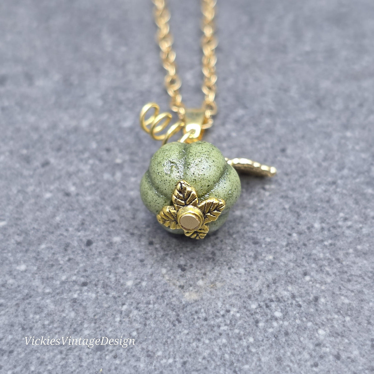 Porcelain Pumpkin Necklace, Antique Glazed Olive Colour