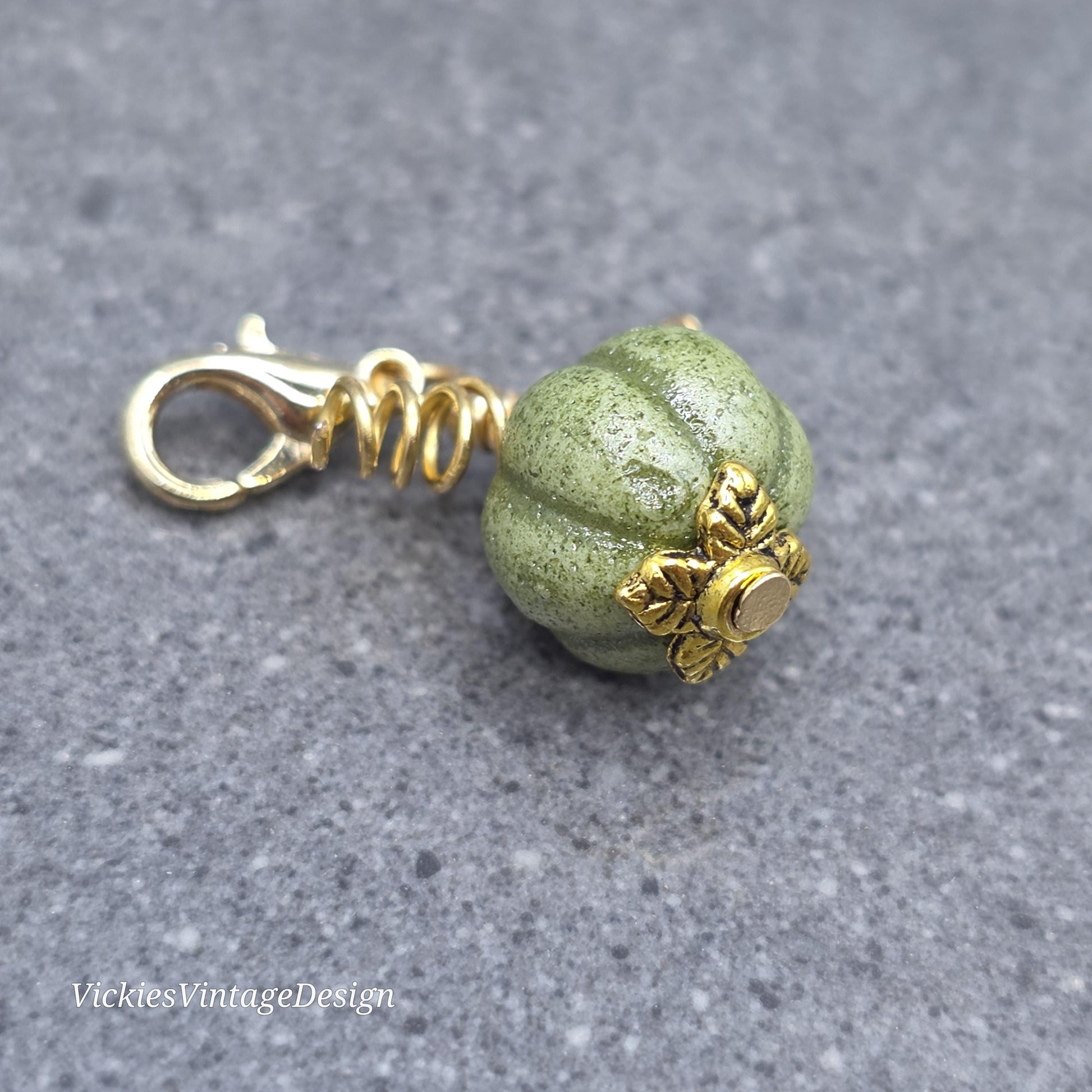 Porcelain Pumpkin Clip On Charm, Bracelet, Necklace, Stitch Marker, Zipper Pull