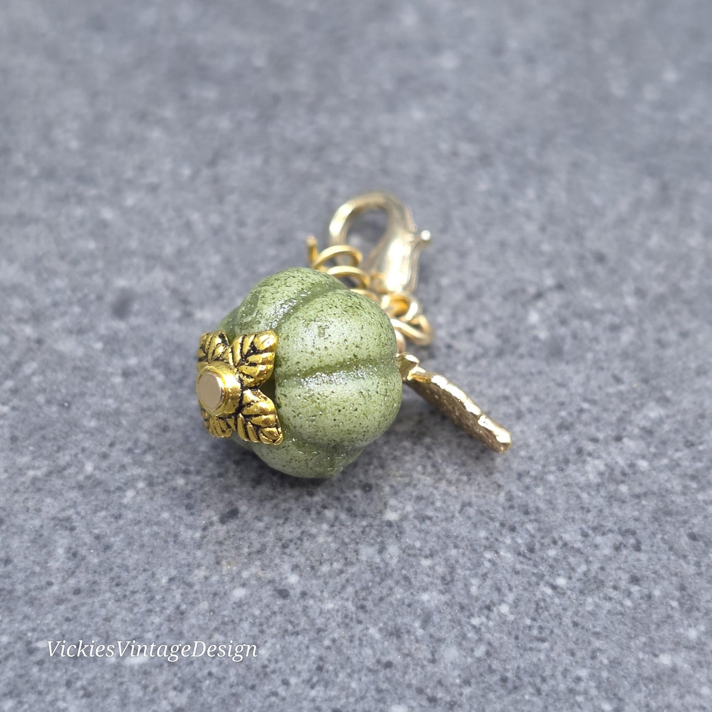 Porcelain Pumpkin Clip On Charm, Bracelet, Necklace, Stitch Marker, Zipper Pull