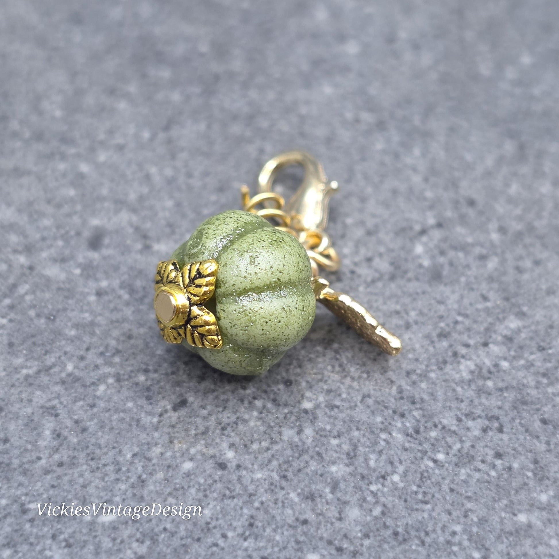 Porcelain Pumpkin Clip On Charm, Bracelet, Necklace, Stitch Marker, Zipper Pull