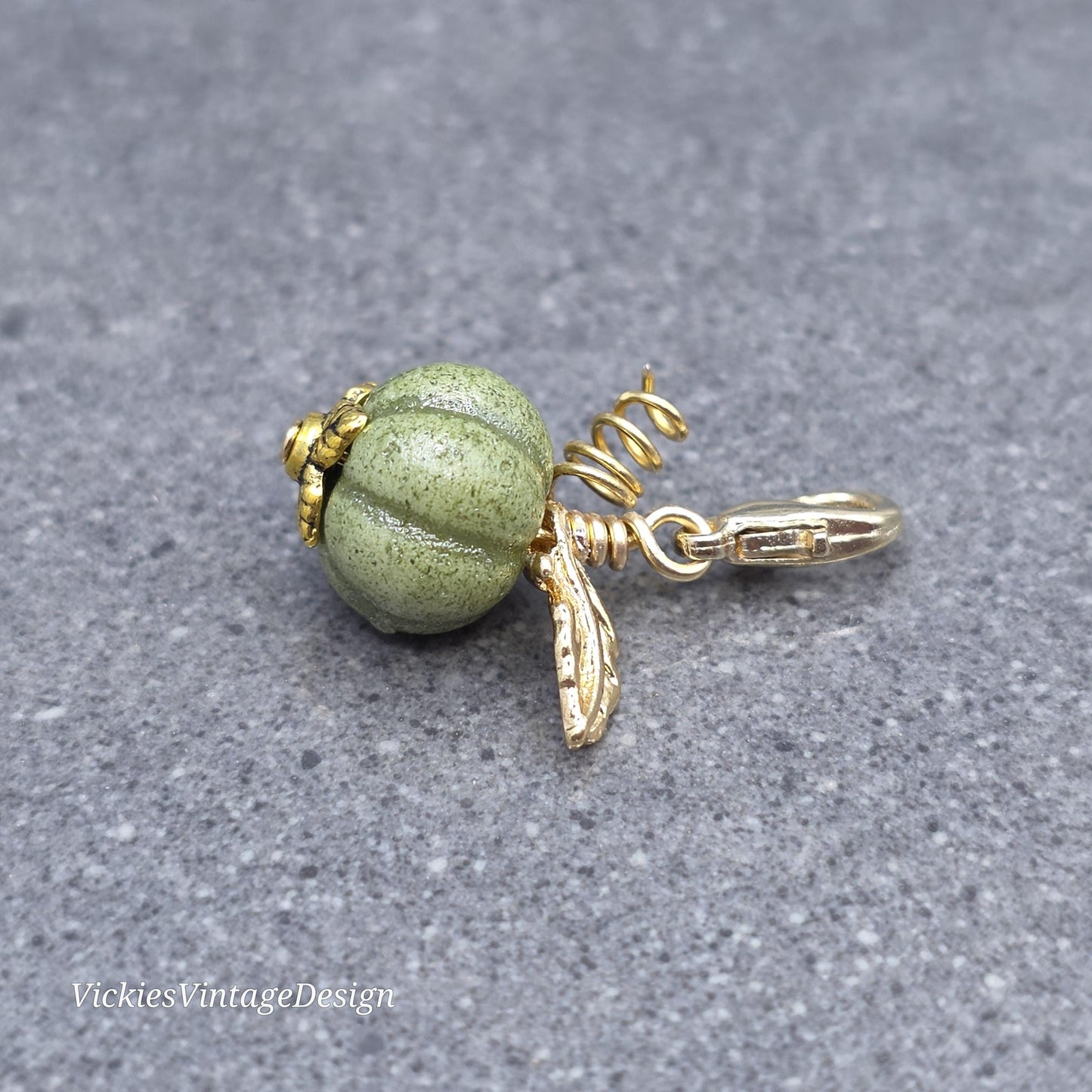 Porcelain Pumpkin Clip On Charm, Bracelet, Necklace, Stitch Marker, Zipper Pull